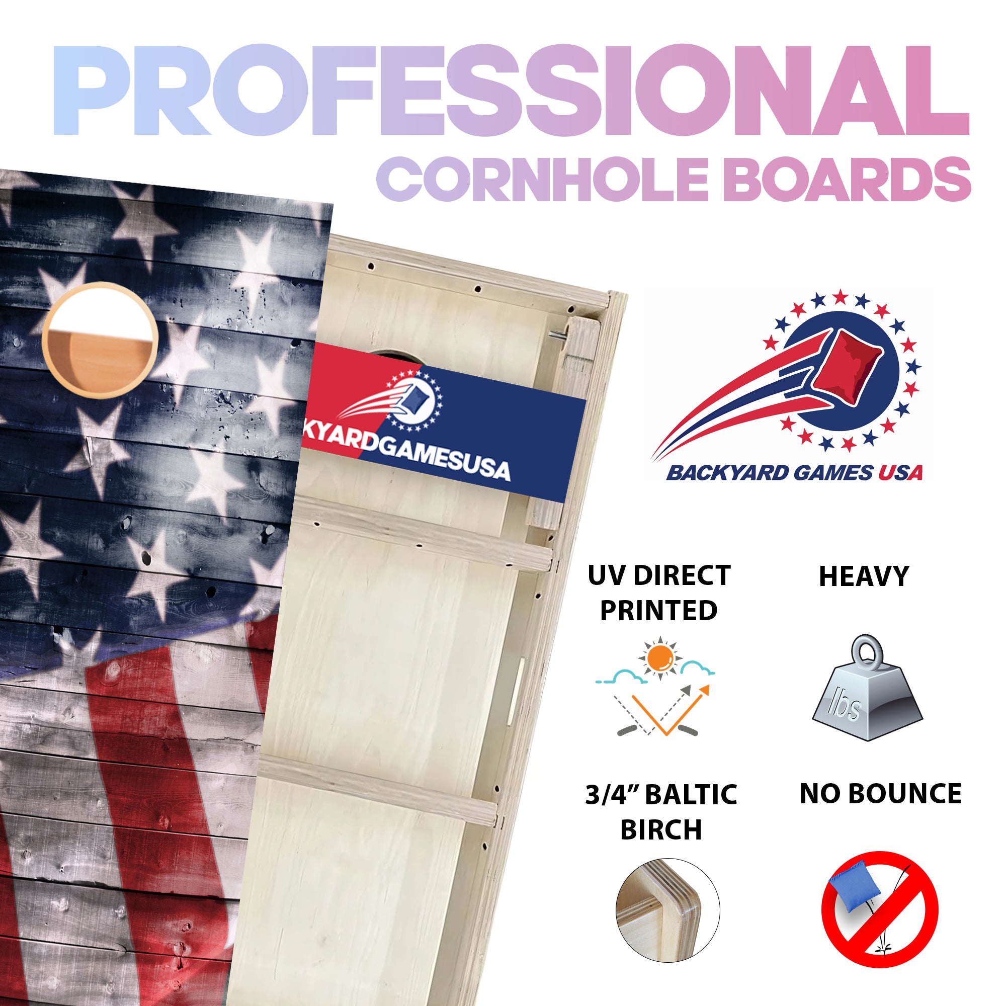 Wood Panel Slant Flag Professional Cornhole Boards