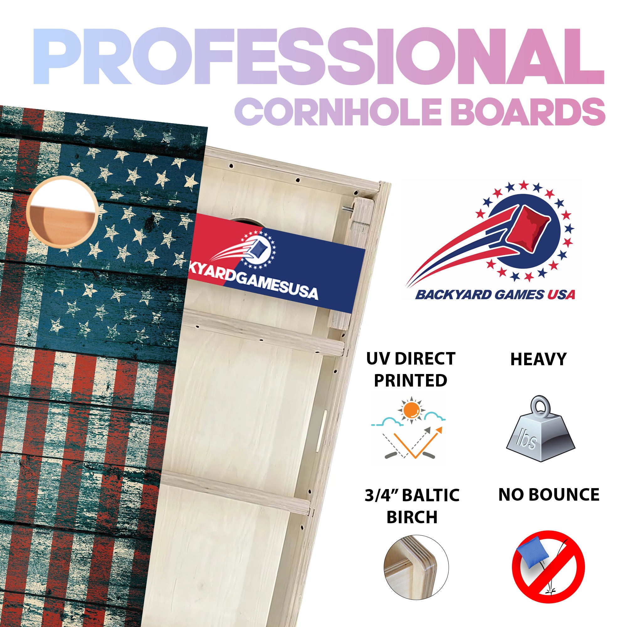 Wood Panel Flag Sideways Professional Cornhole Boards