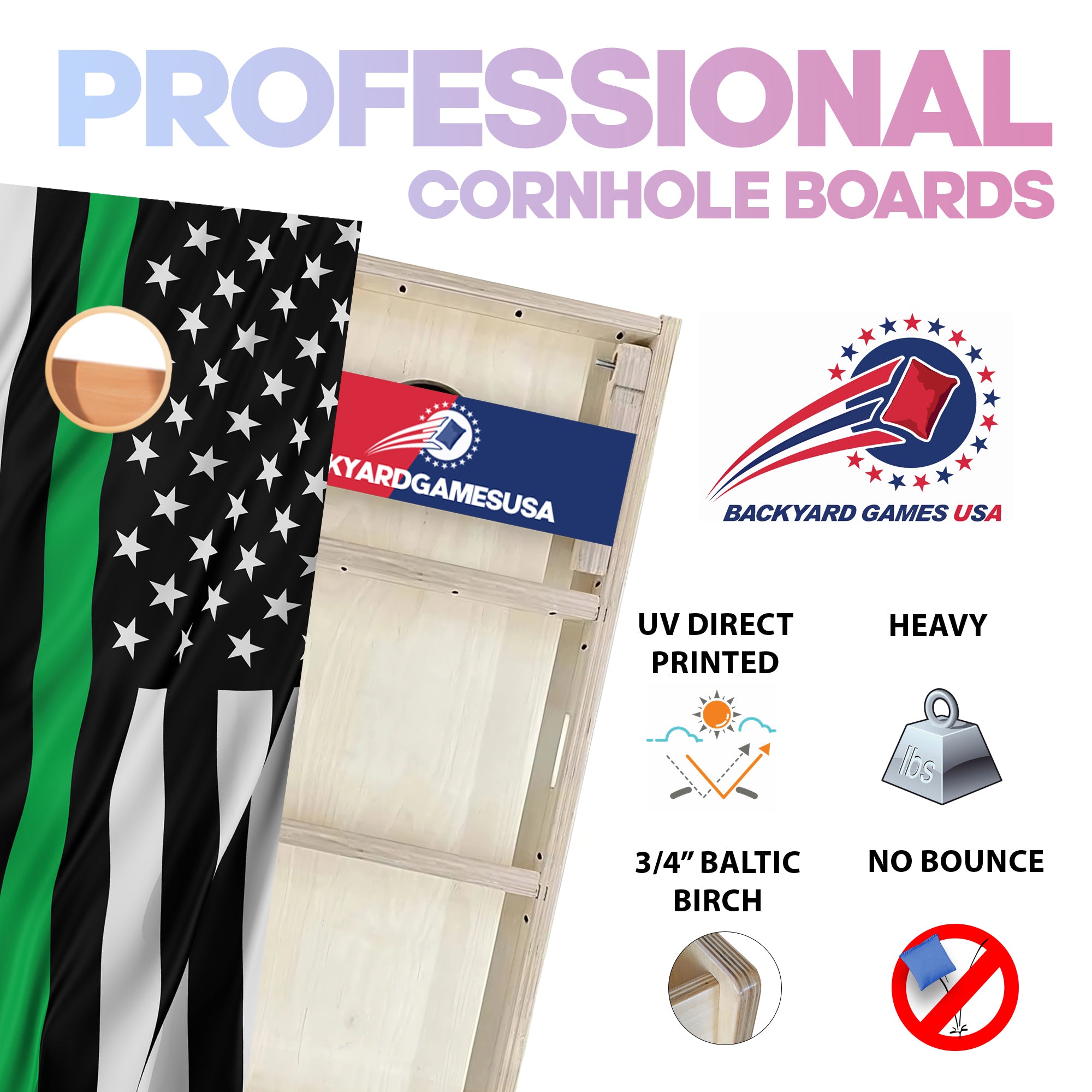 Green Lines Flag Professional Cornhole Boards