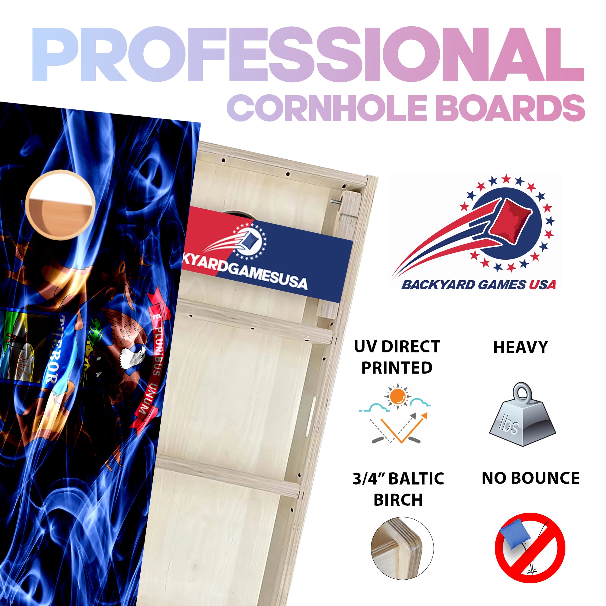 Michigan Windy Flag Professional Cornhole Boards