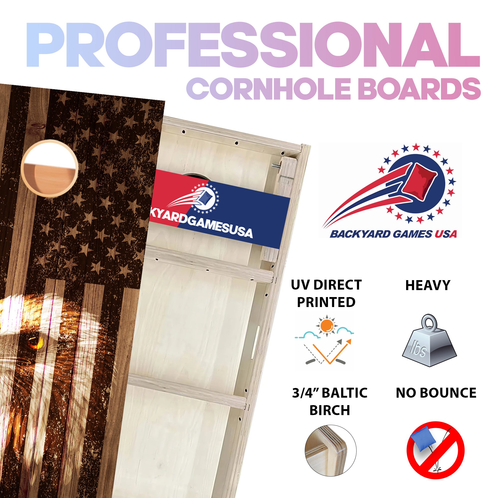 Eagle Engraved Wood Professional Cornhole Boards