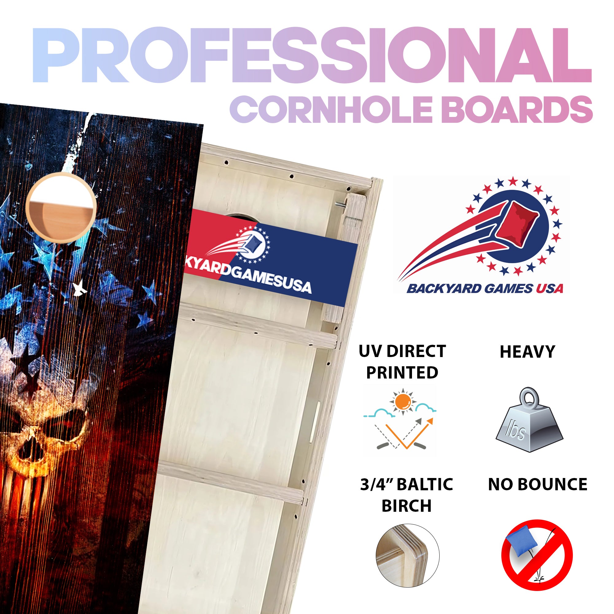 Engrave American Wood Skull Professional Cornhole Boards