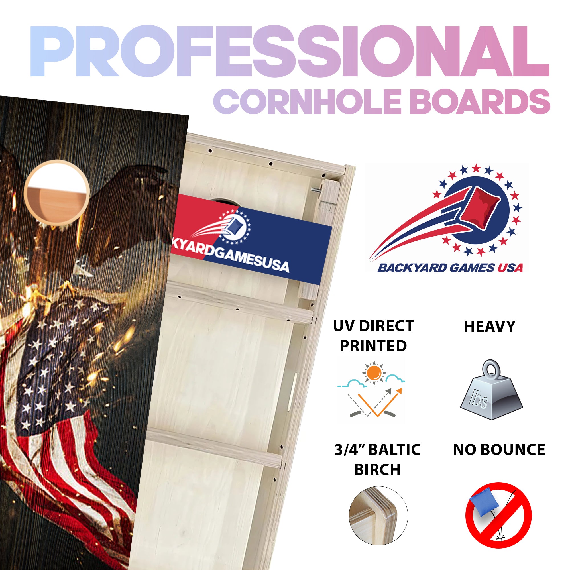 Eagle Holding Flag Professional Cornhole Boards