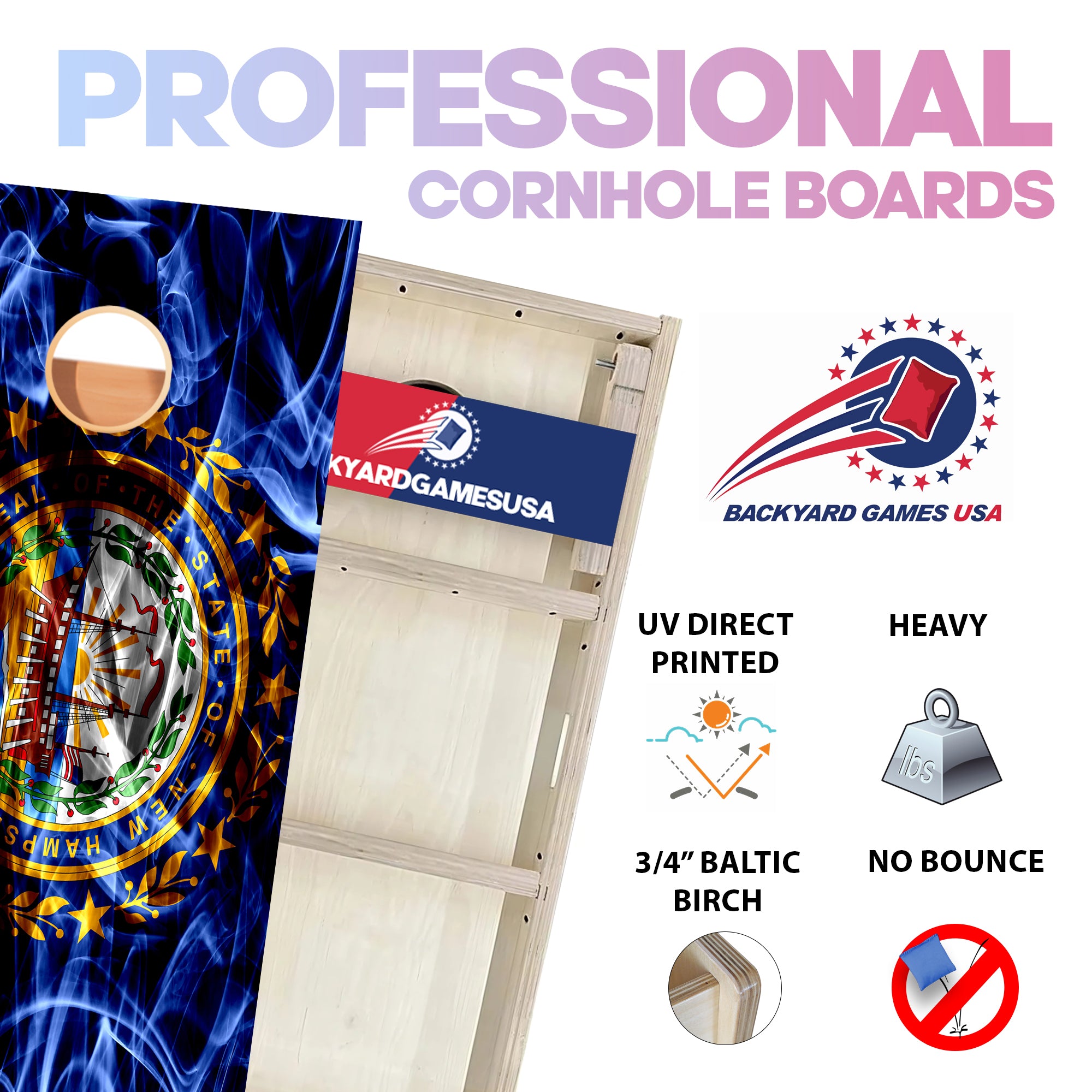 New Hampshire Windy Flag Professional Cornhole Boards