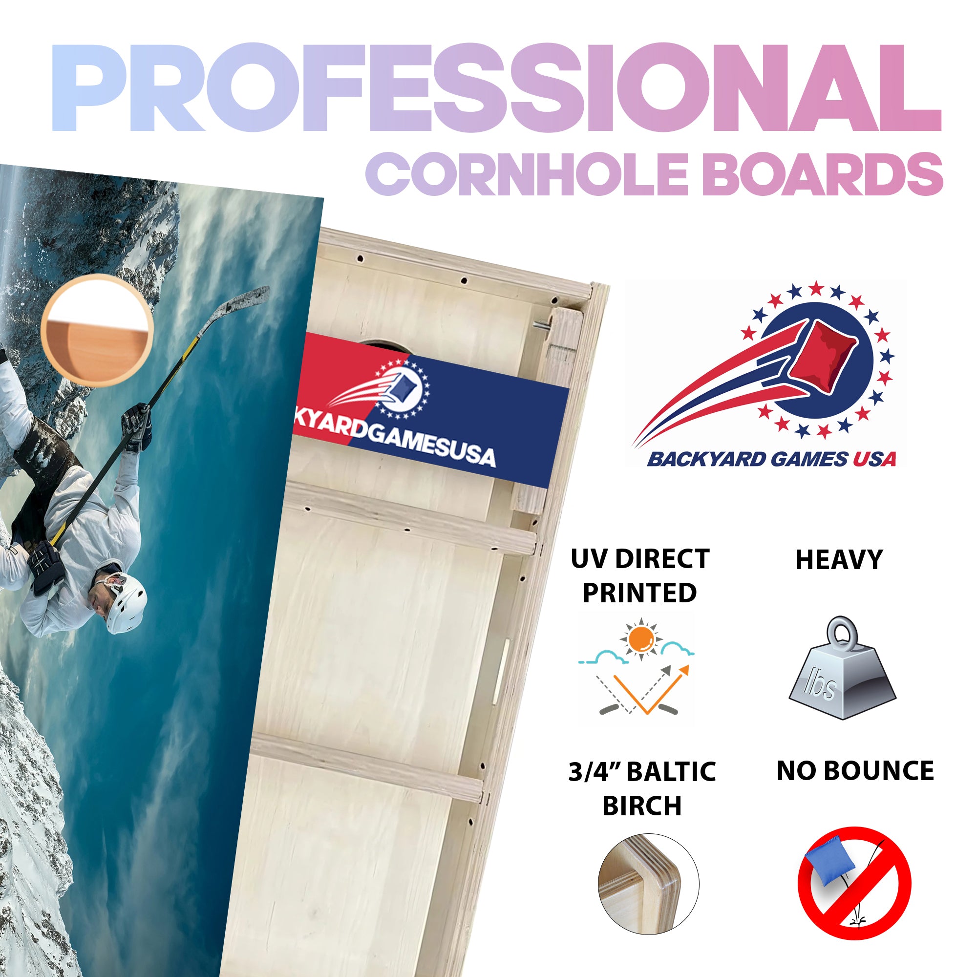 Hockey Player Mountain Lake Professional Cornhole Boards