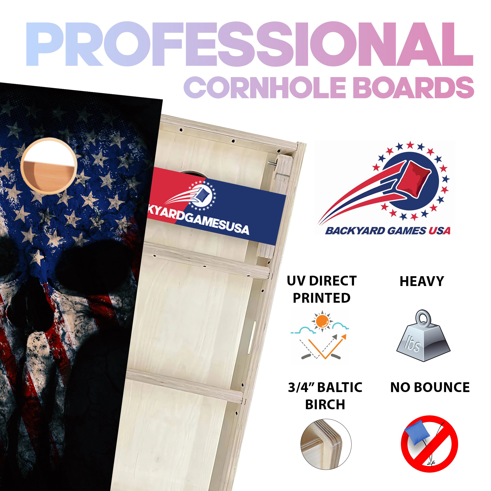 Punisher Red Blue Skull Professional Cornhole Boards