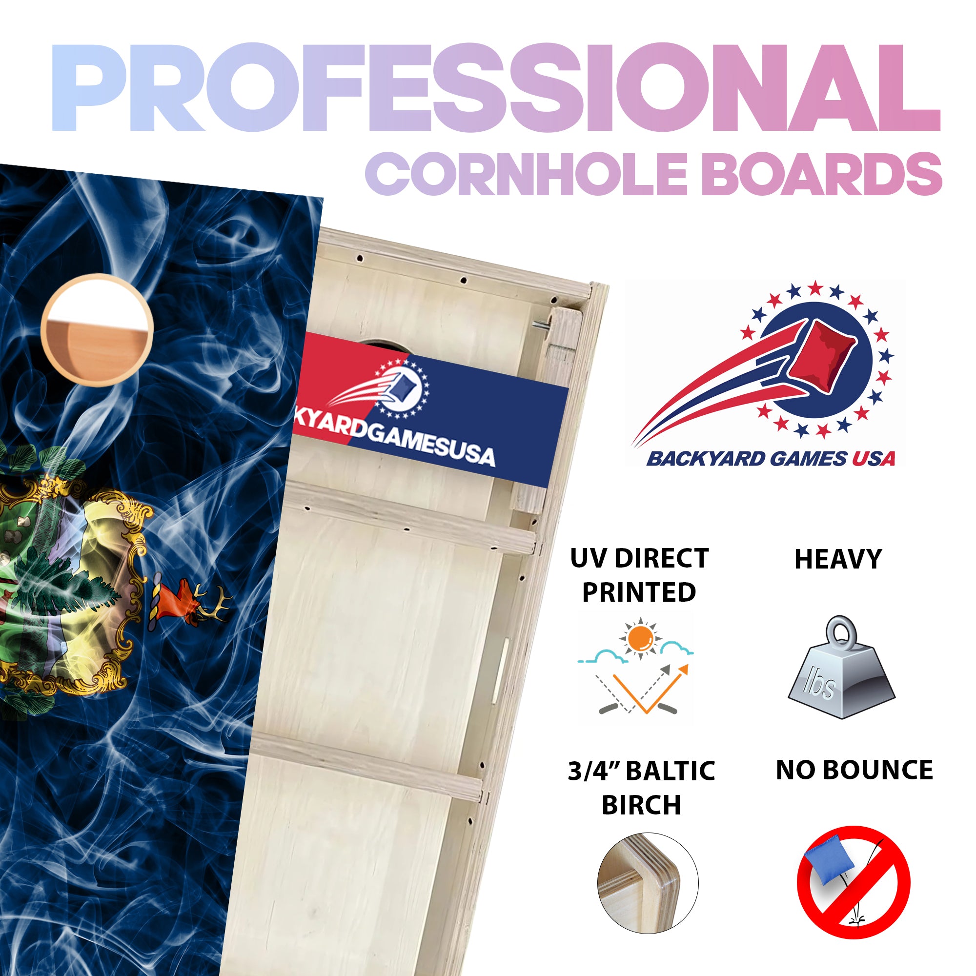 Vermont Windy Flag Professional Cornhole Boards