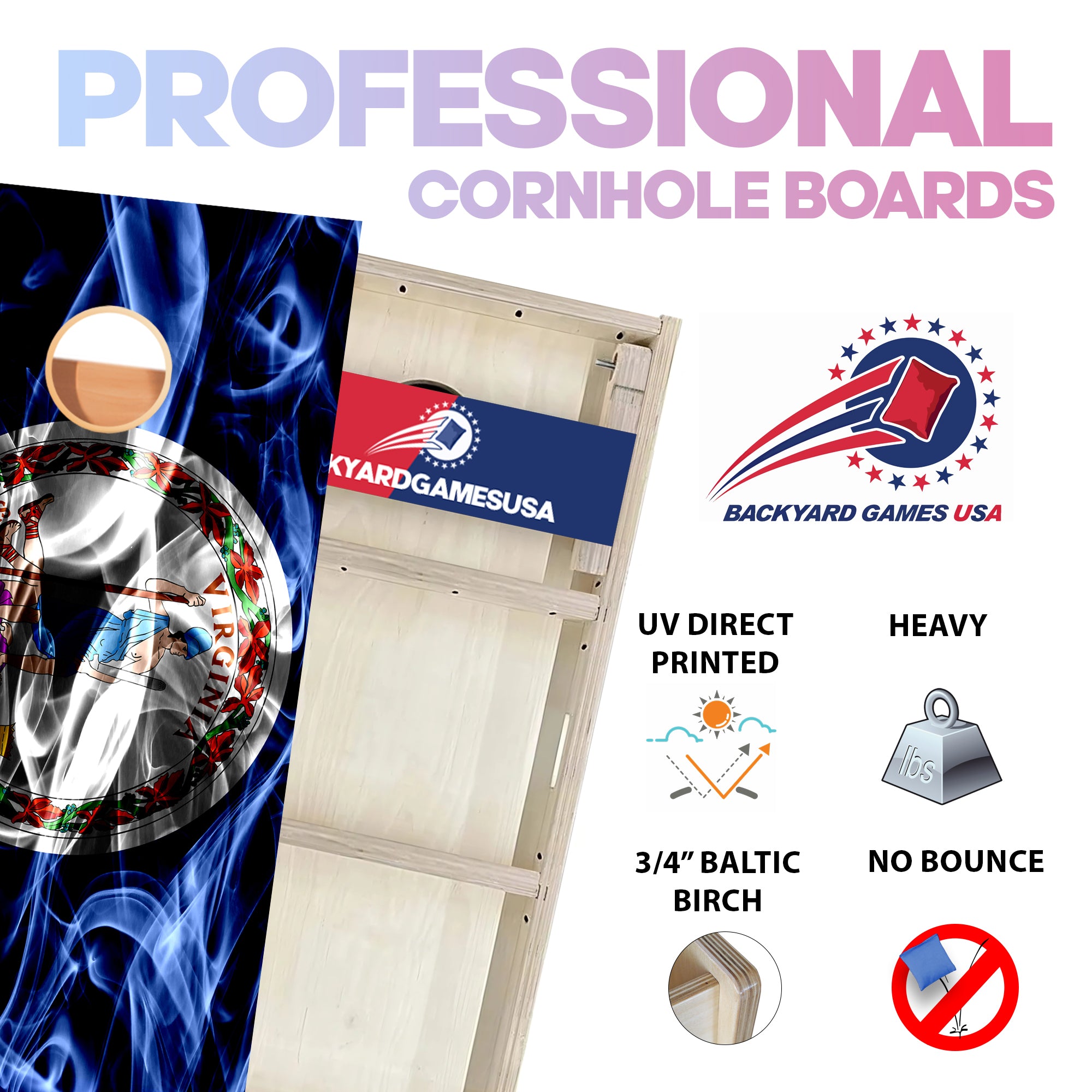 Virginia Windy Flag Professional Cornhole Boards