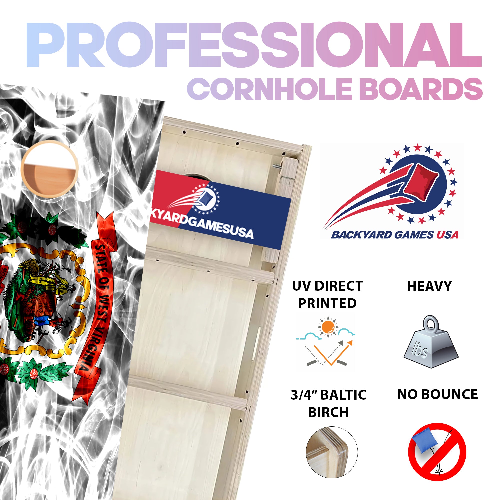West Virginia Windy Flag Professional Cornhole Boards
