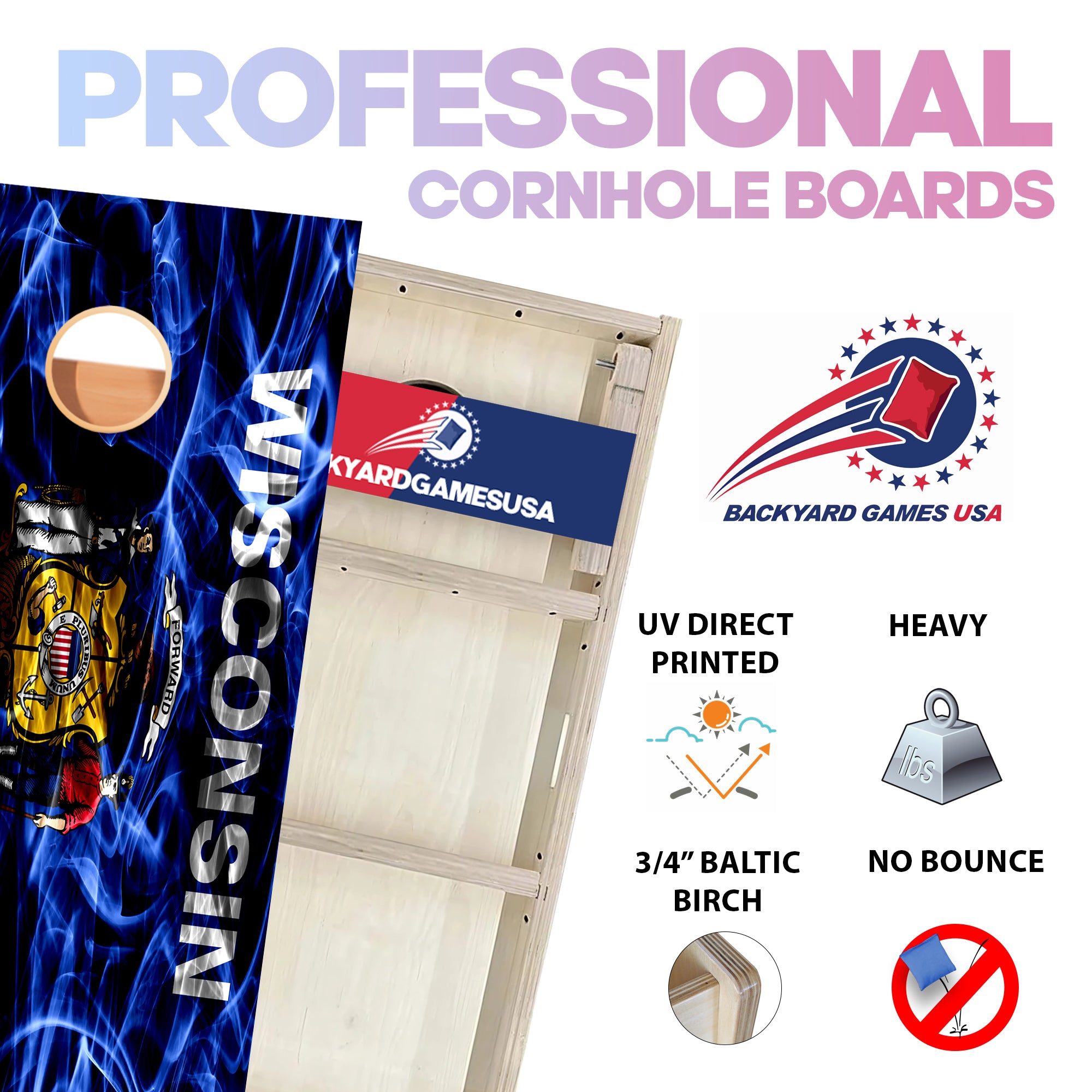Wisconsin Windy Flag Professional Cornhole Boards