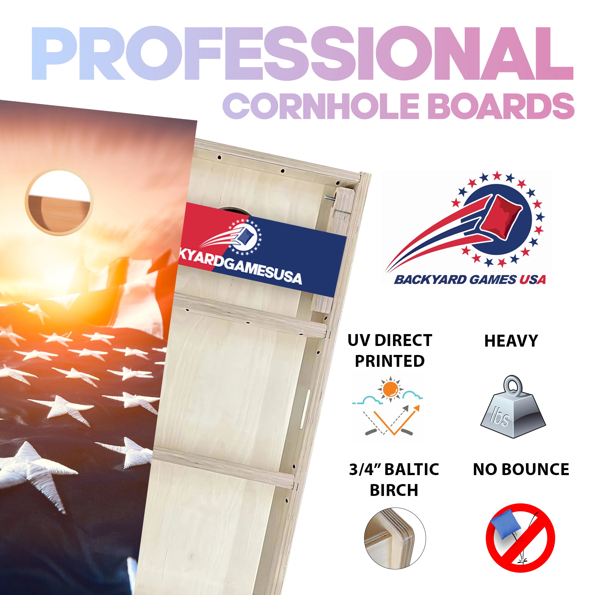 Sunset Flag Professional Cornhole Boards