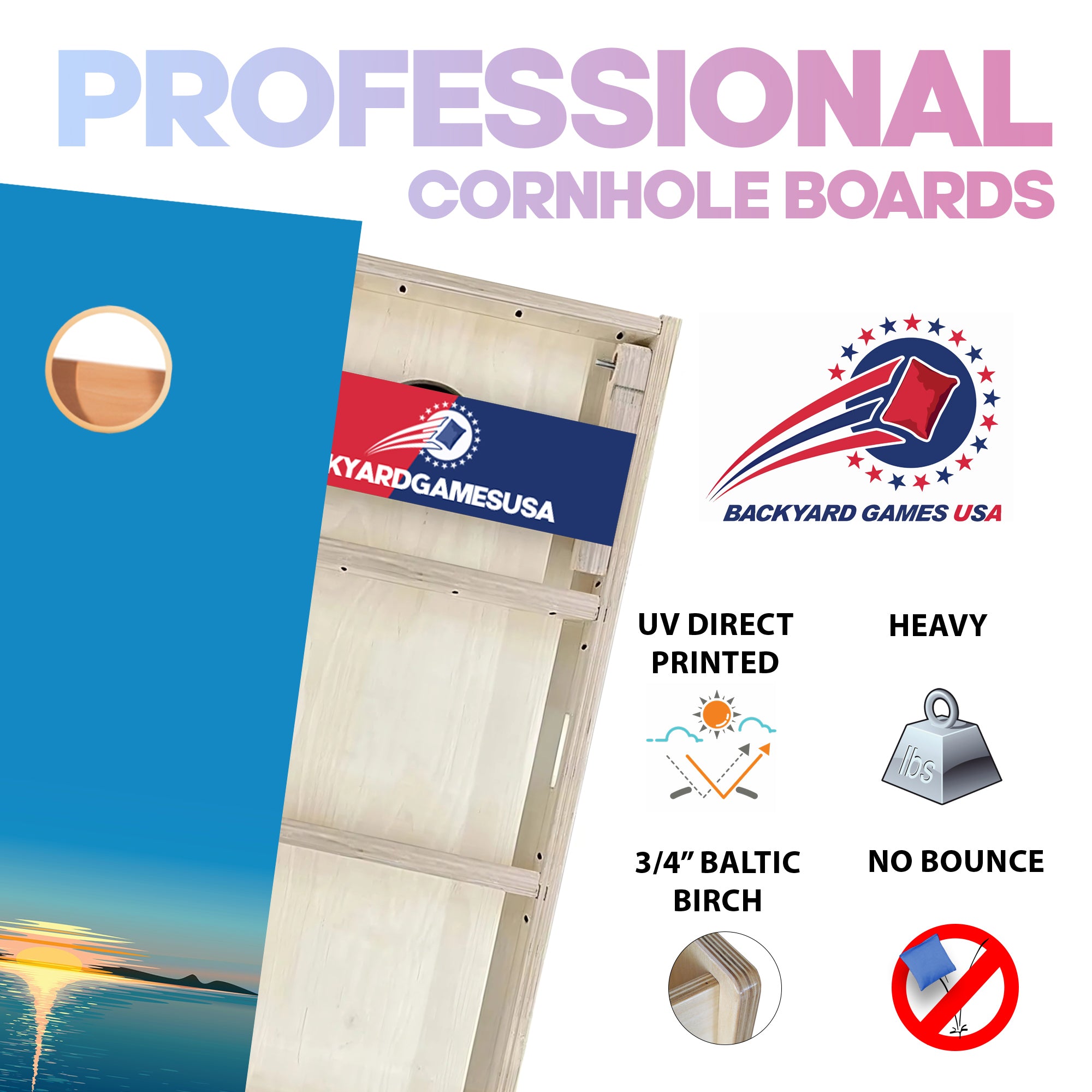 Blue Yellow Sun Professional Cornhole Boards