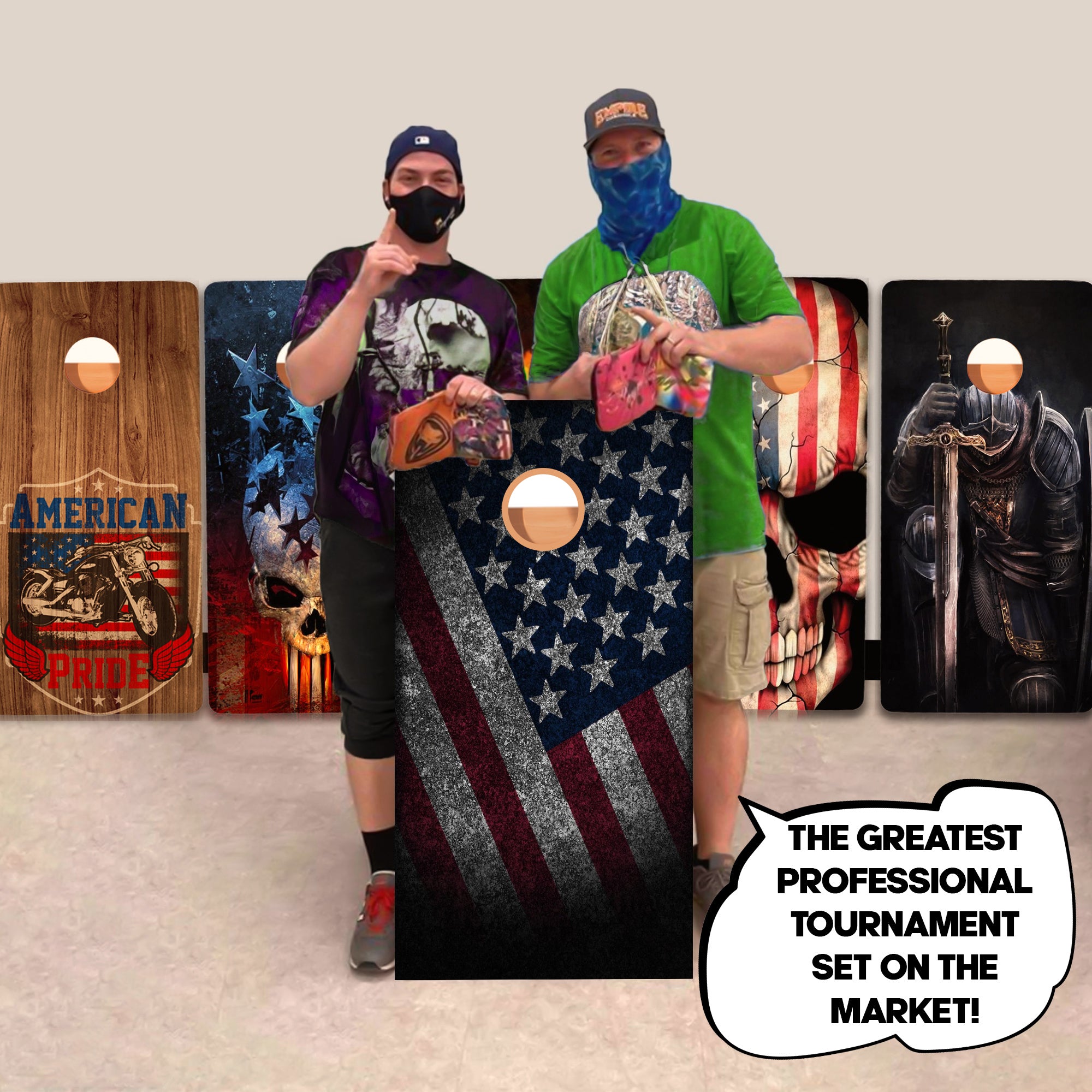 Slanted Dark USA Flag Professional Cornhole Boards