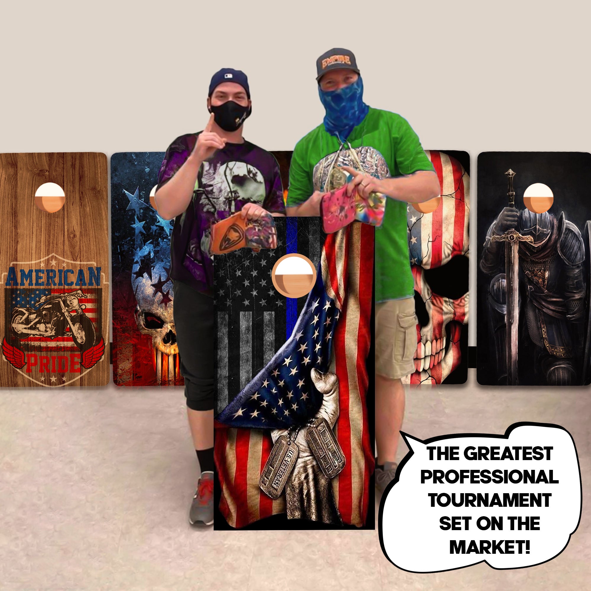 Blue Line Flag Getting Pulled Professional Cornhole Boards