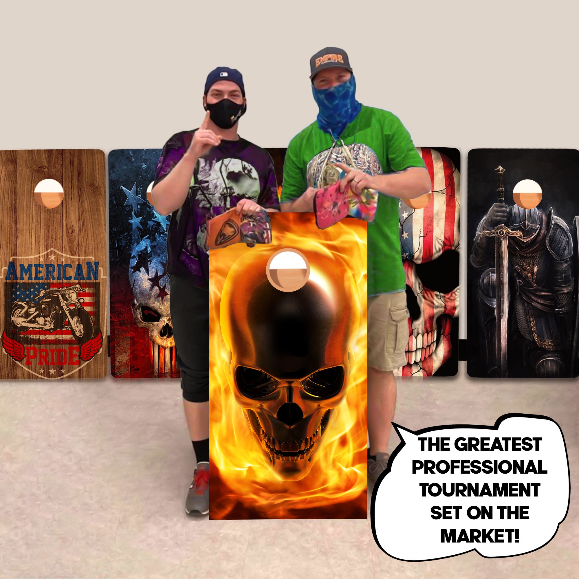 Alien Flame Skull Professional Cornhole Boards