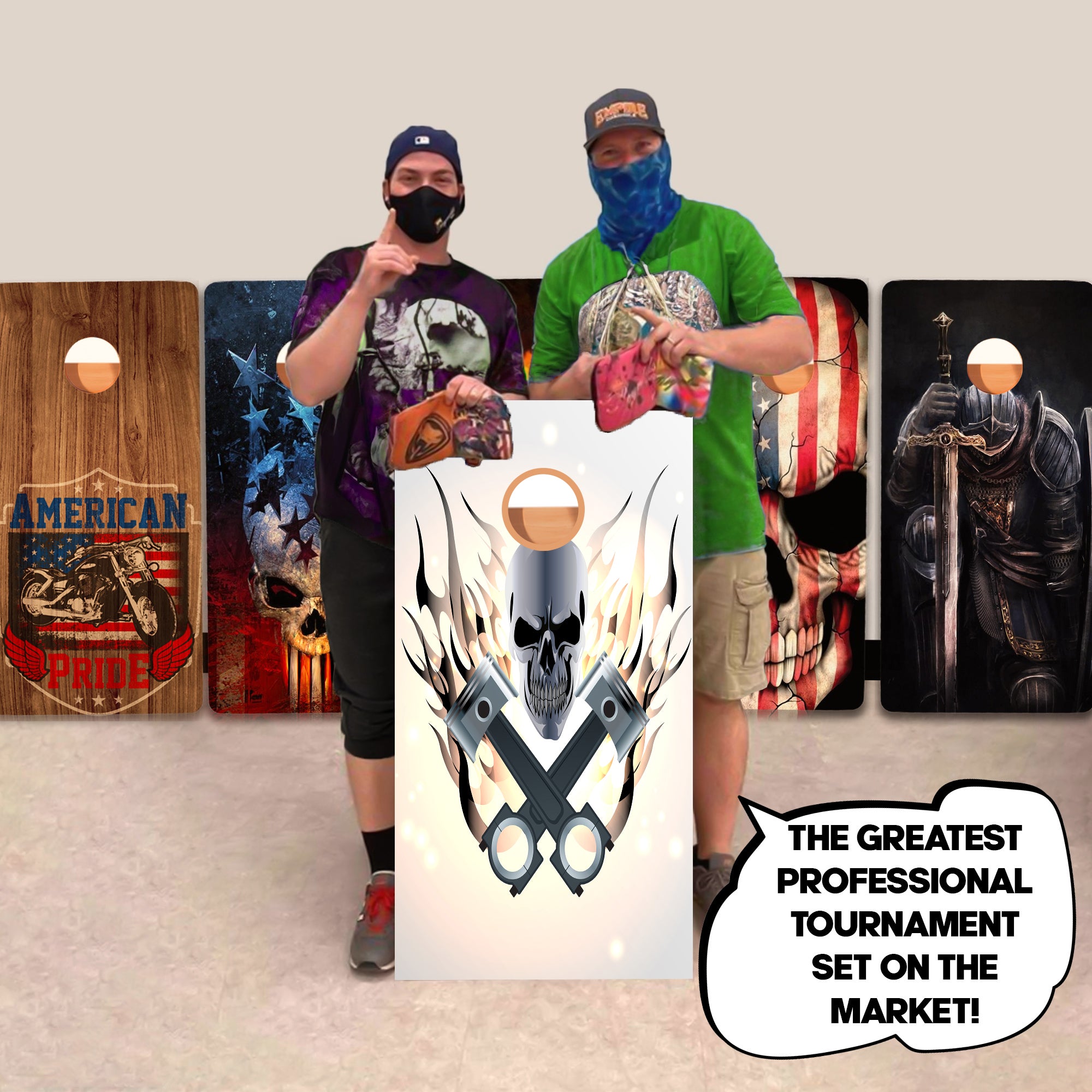 White Flame Skull Professional Cornhole Boards