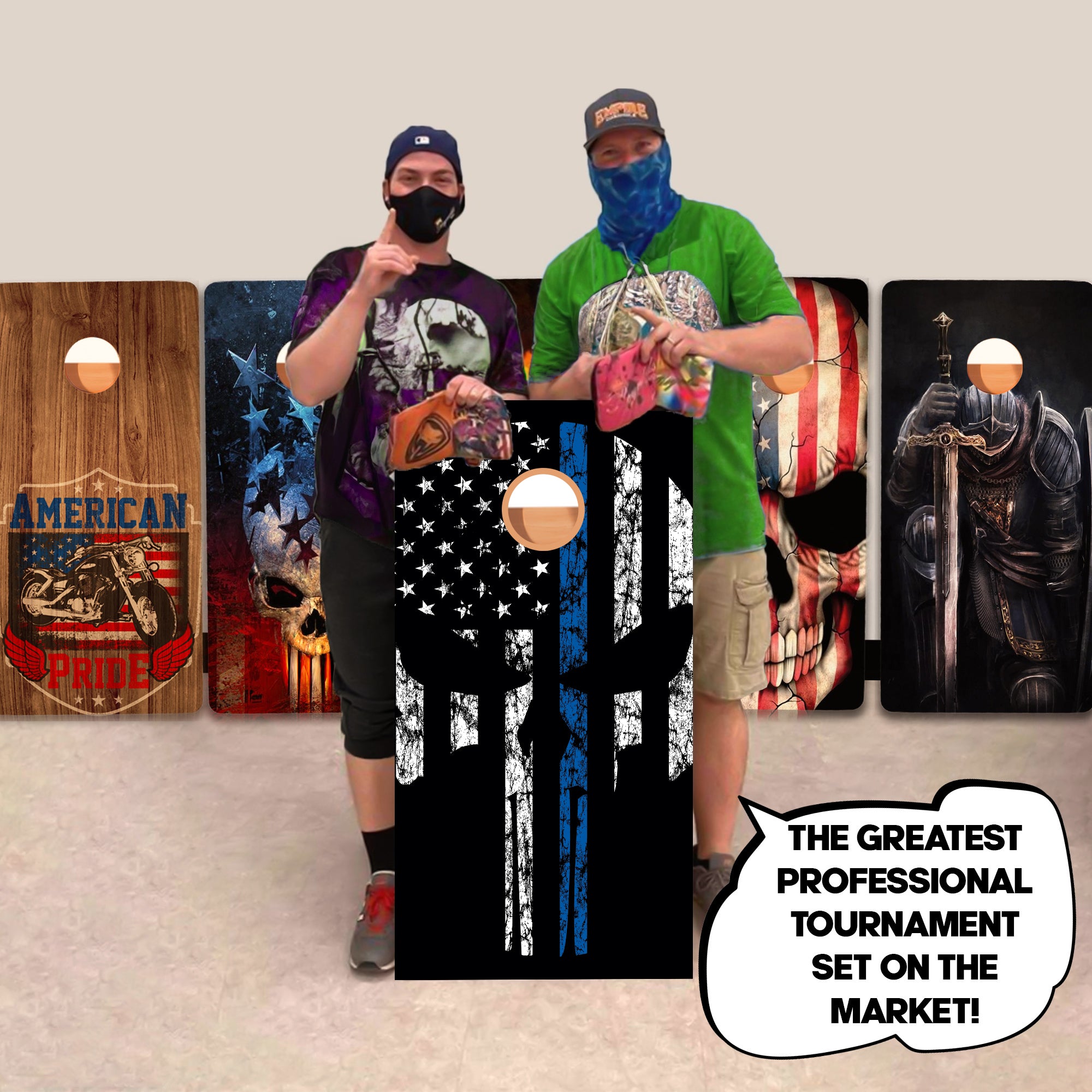 Blue Line Skull Professional Cornhole Boards
