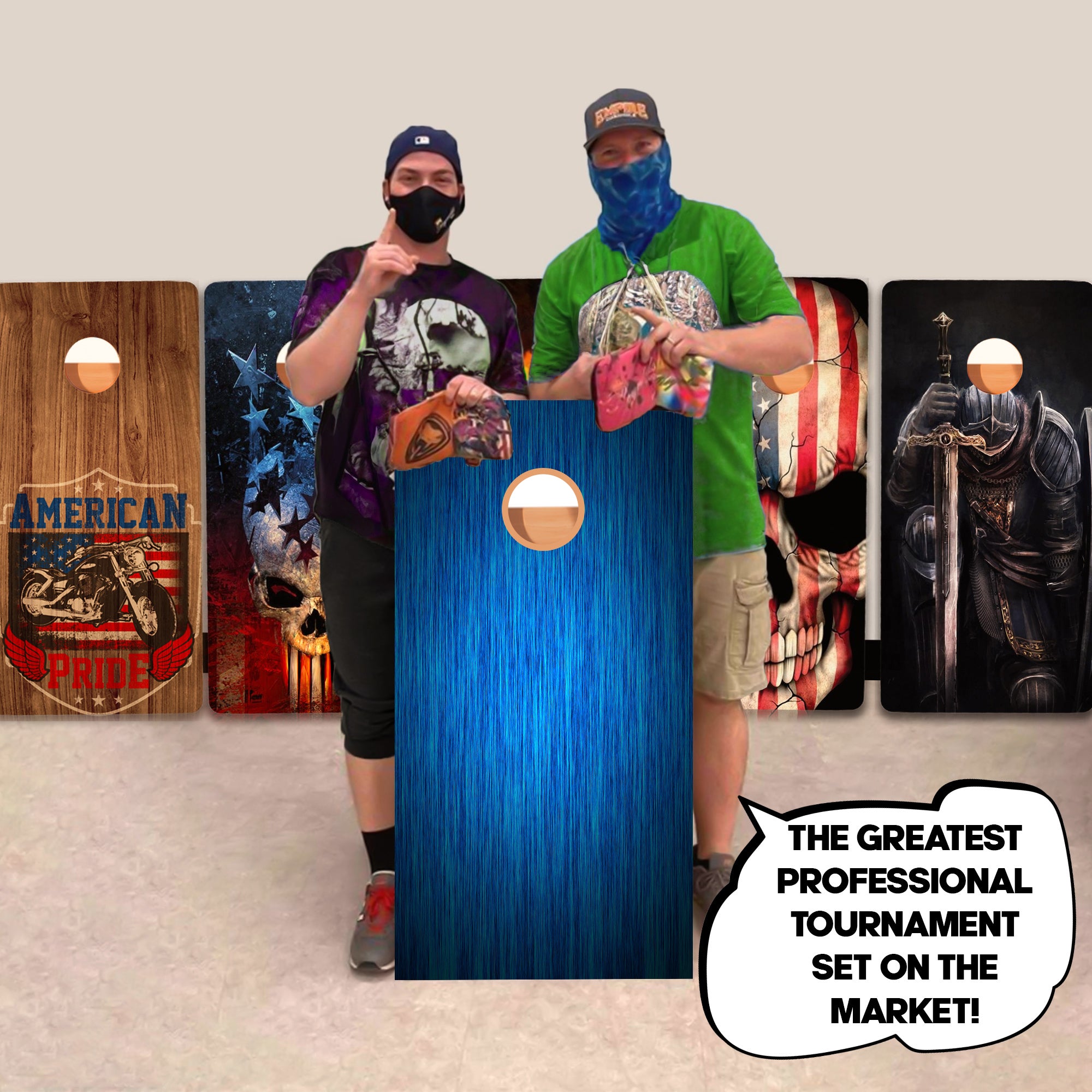 Blue Wood Grain Professional Cornhole Boards