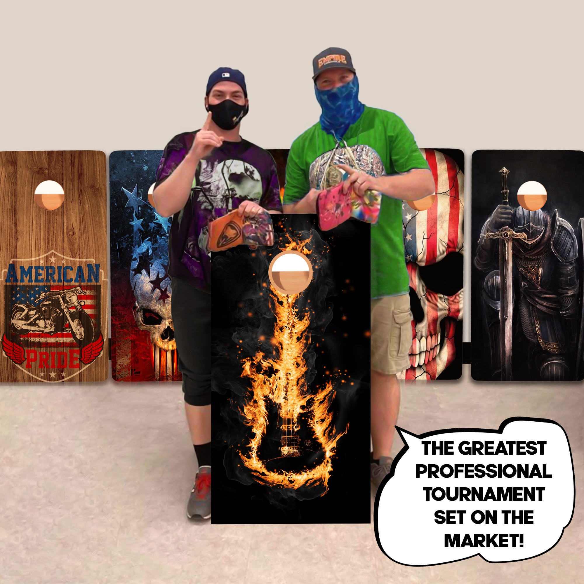 Black Guitar Fire Professional Cornhole Boards