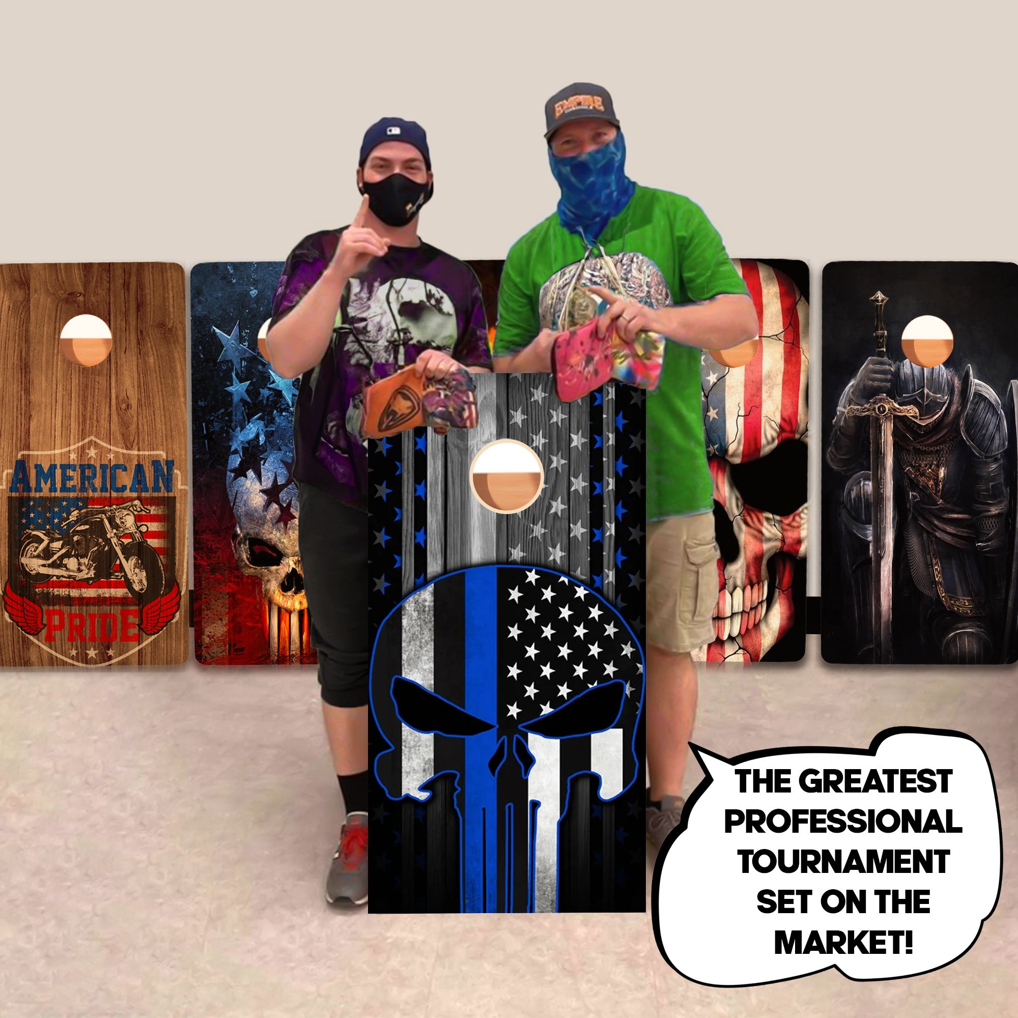 Blue Line Skull Professional Cornhole Boards