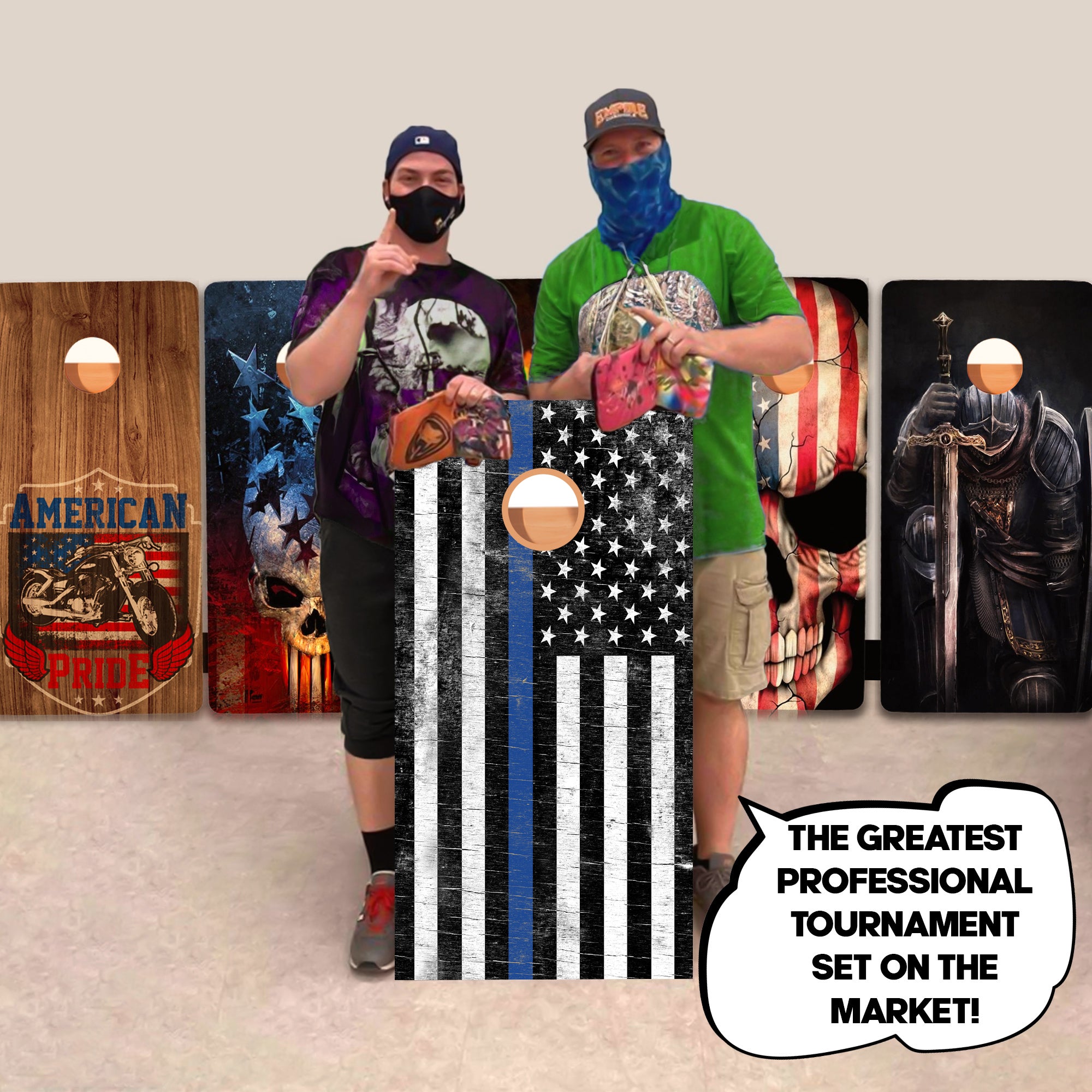 Rustic Blue Line Professional Cornhole Boards