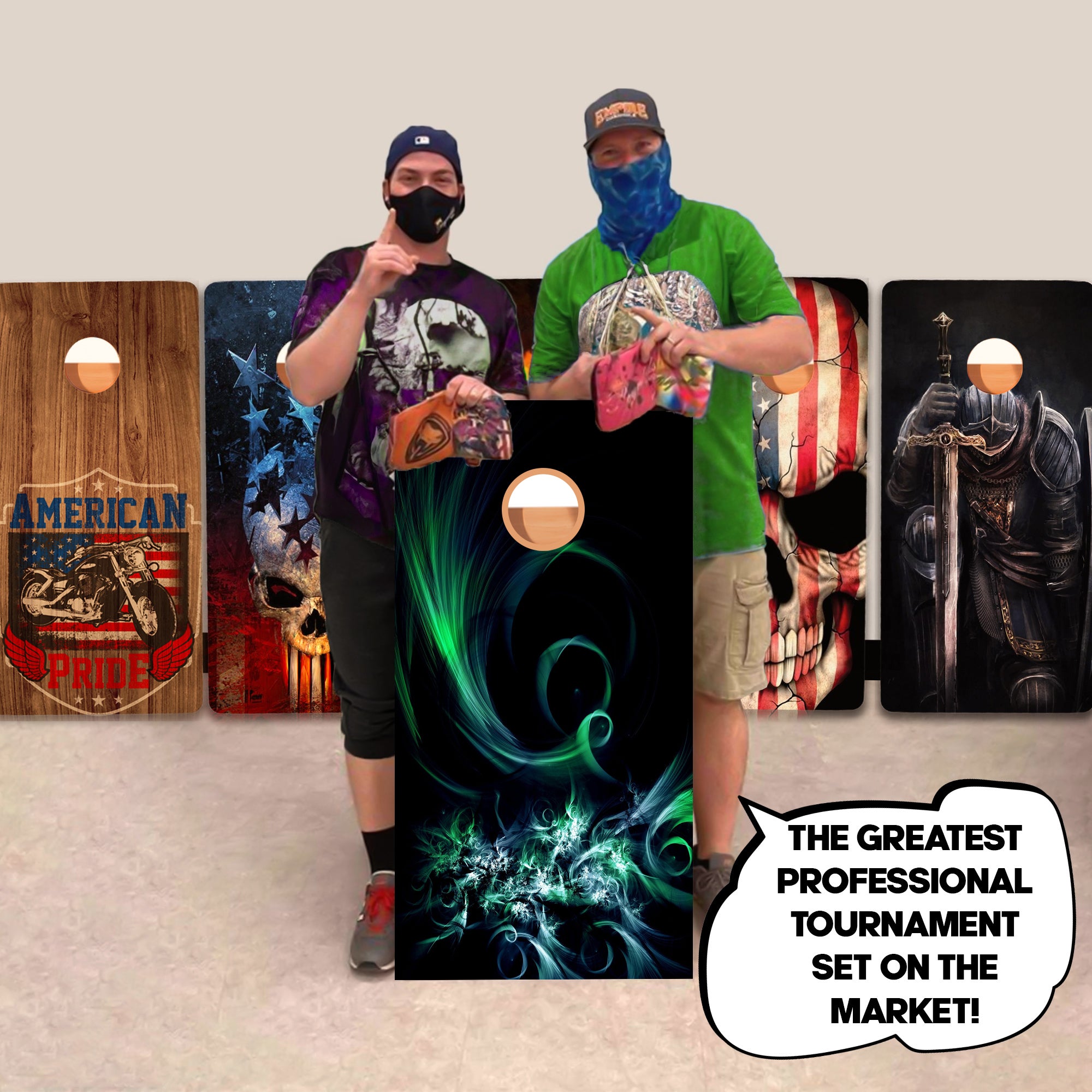 Green Swirl Professional Cornhole Boards