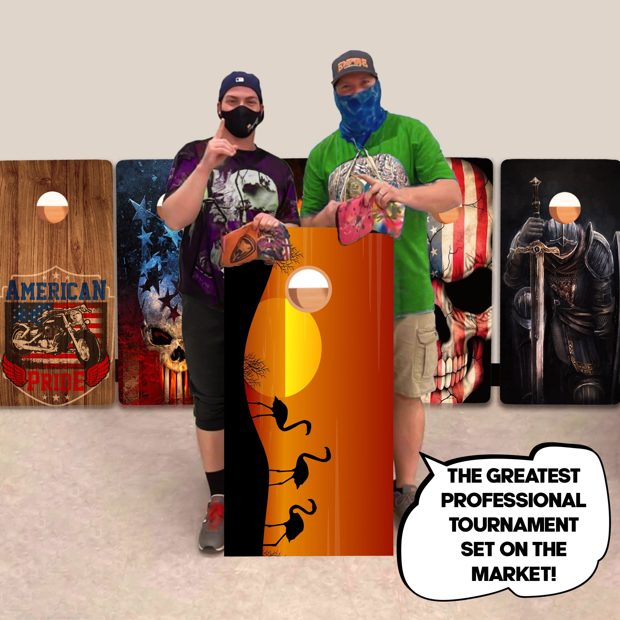 Orange Flamingos Professional Cornhole Boards