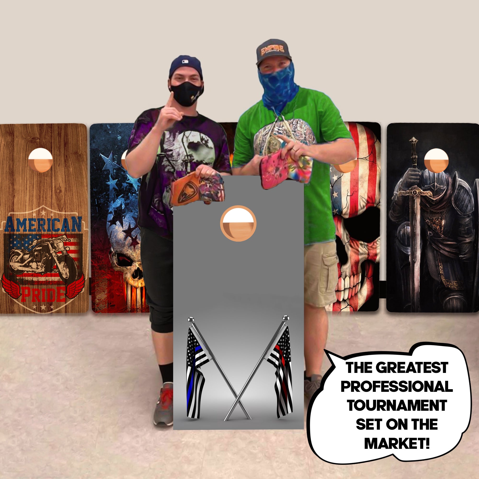 Blue Red Line Crossed Flag Professional Cornhole Boards