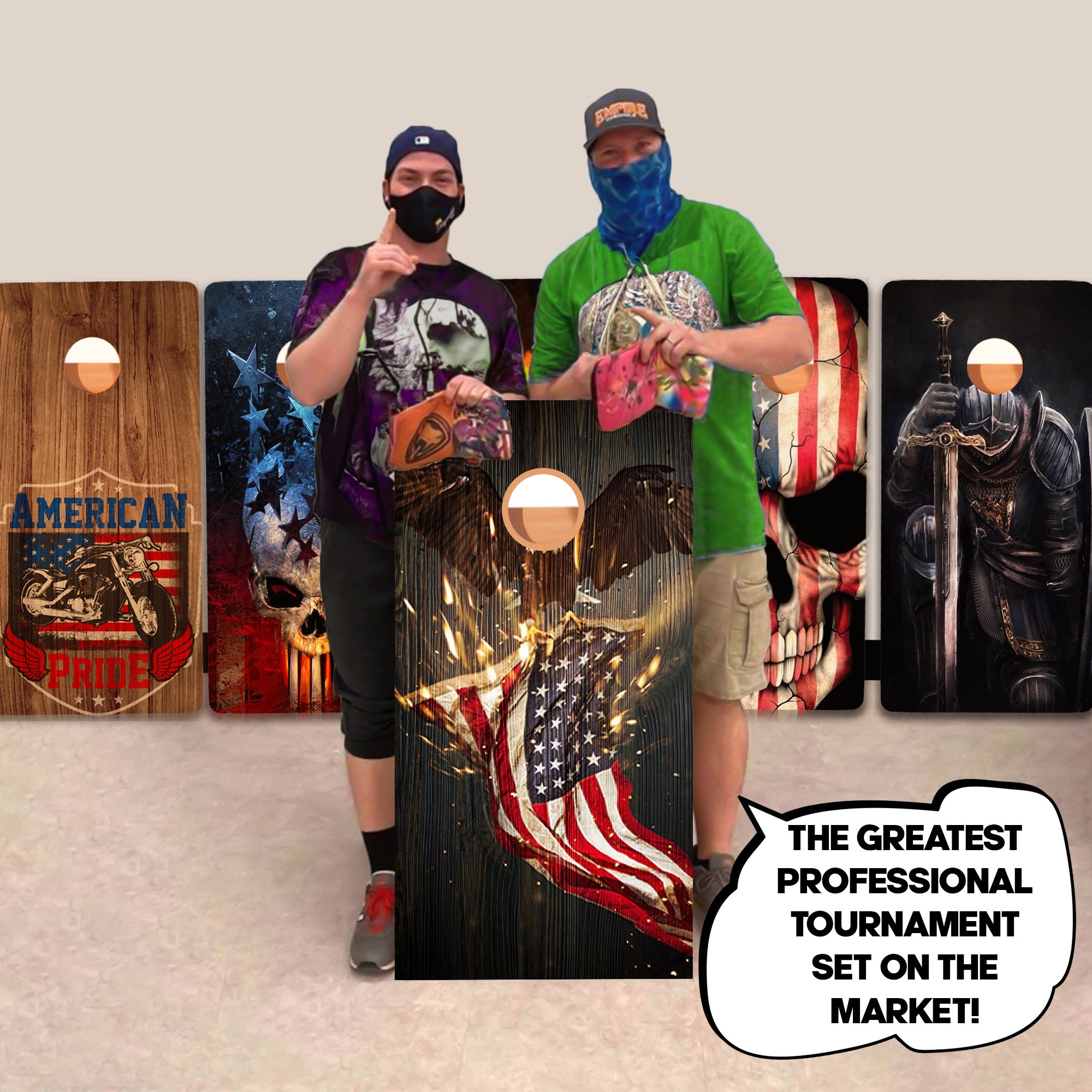 Eagle Holding Flag Professional Cornhole Boards