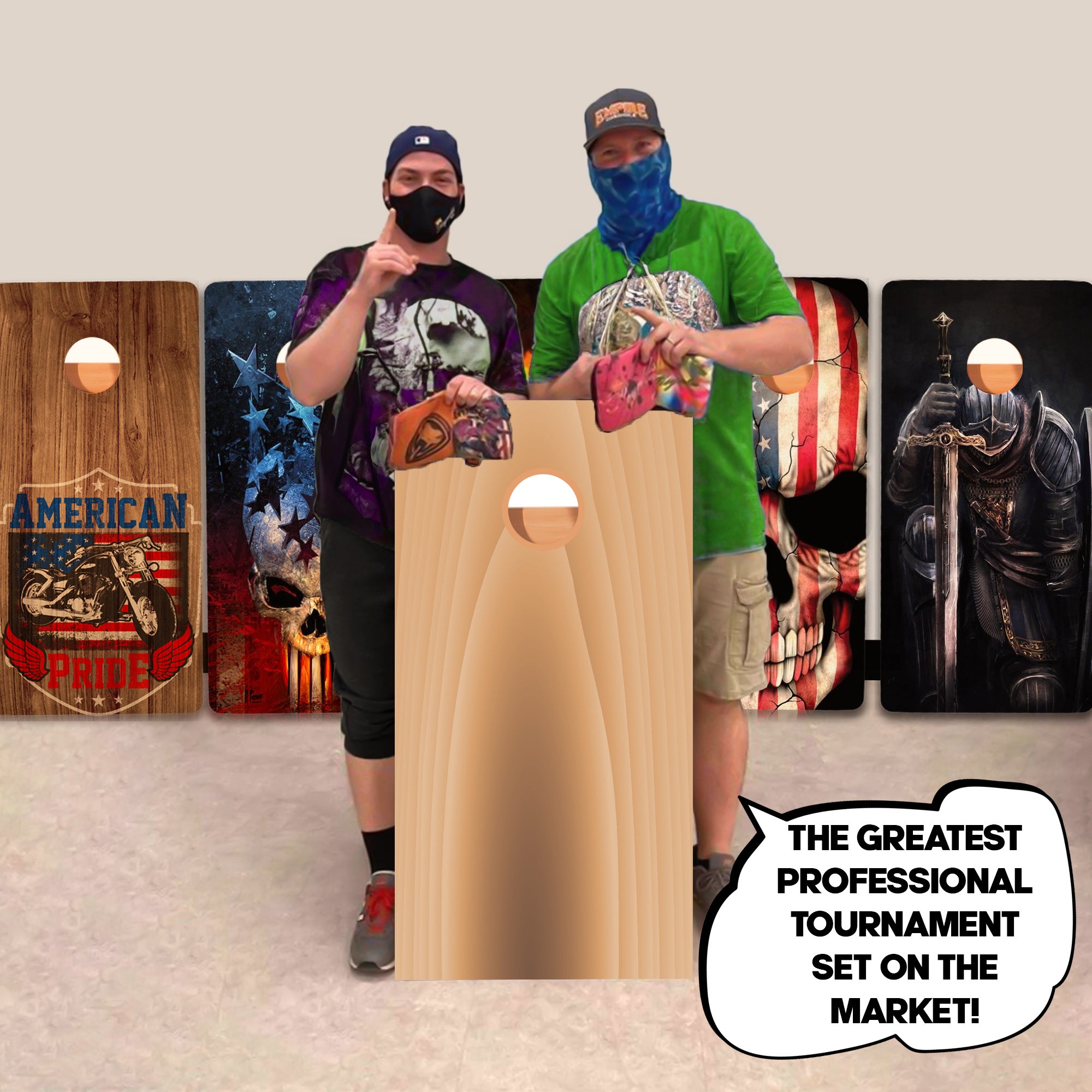 Tan Wood Grain Professional Cornhole Boards