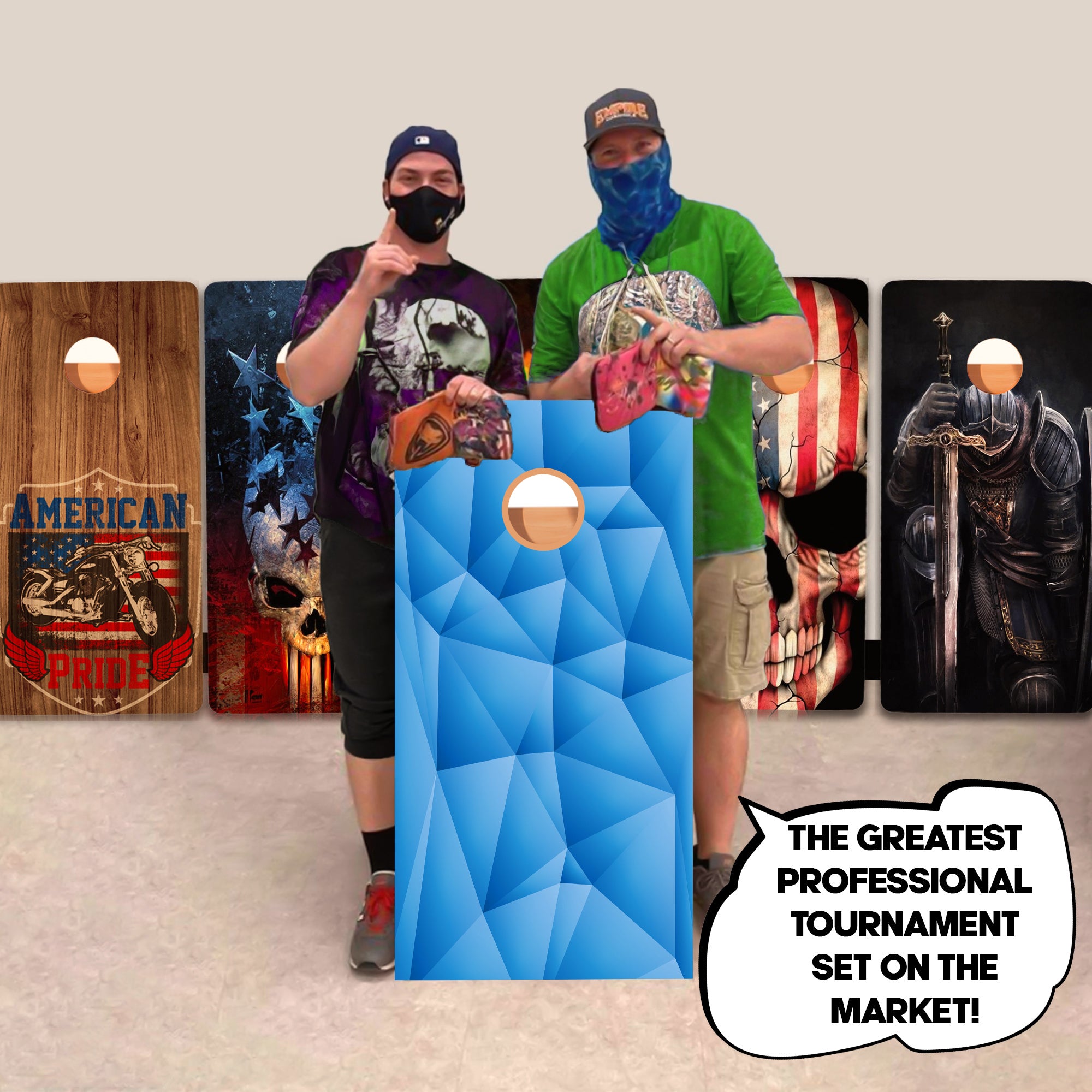 Blue Shape Pattern Professional Cornhole Boards