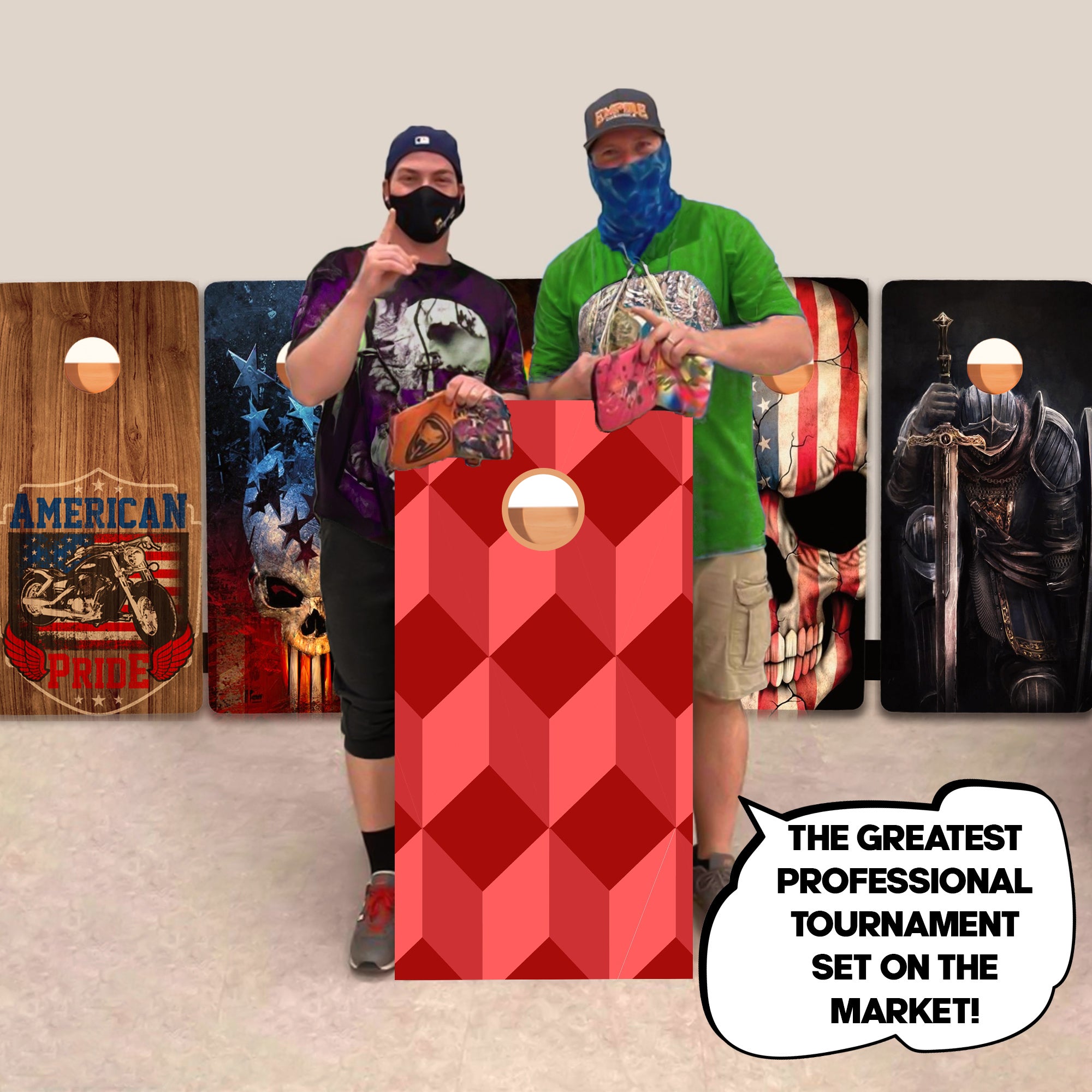 Red Shape Pattern Professional Cornhole Boards