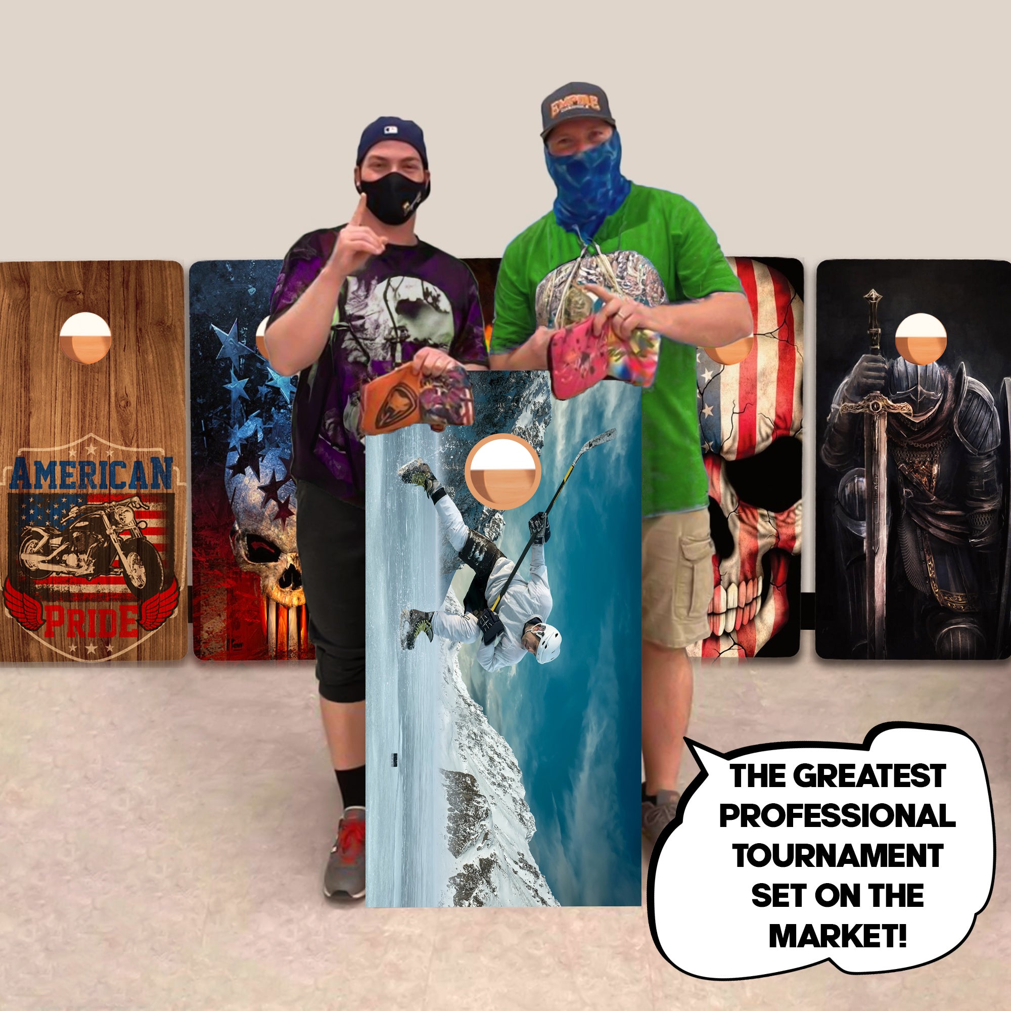 Hockey Player Mountain Lake Professional Cornhole Boards