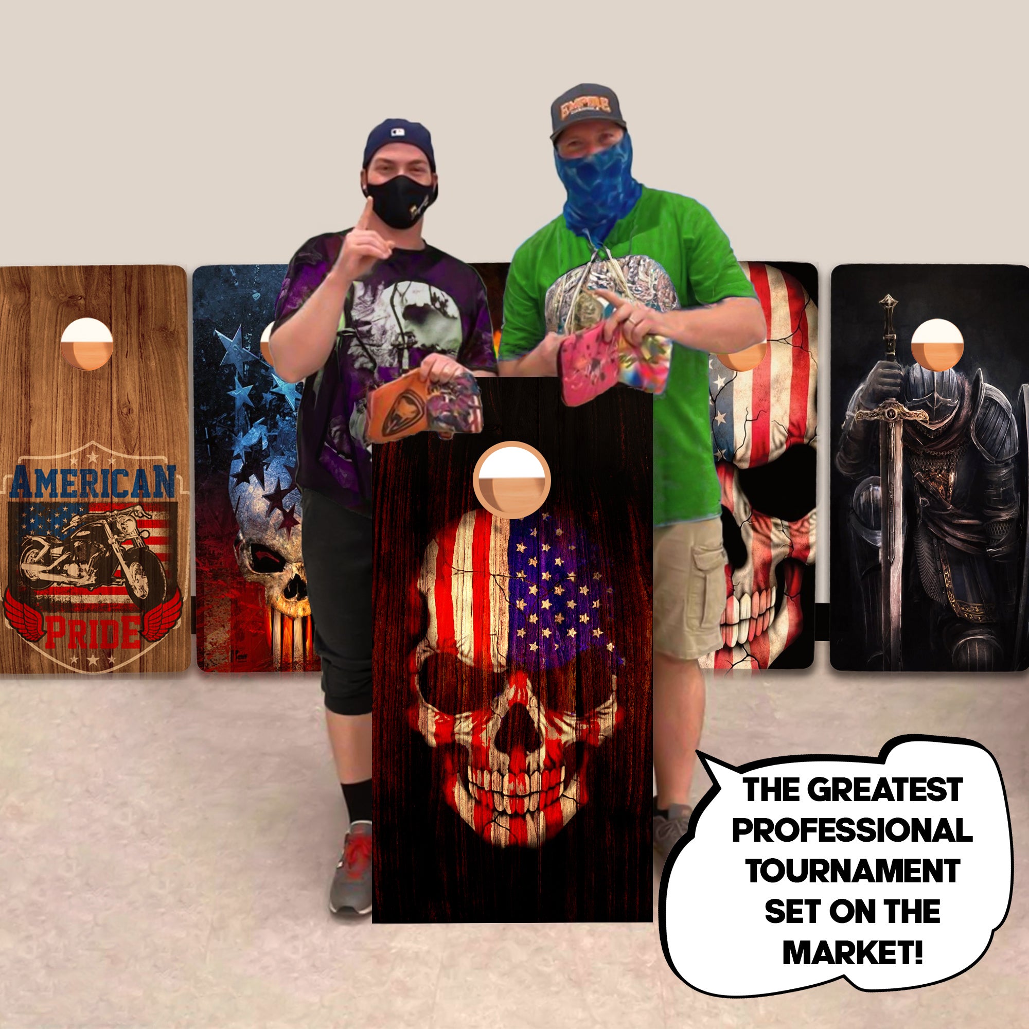 Wood American Skull Professional Cornhole Boards
