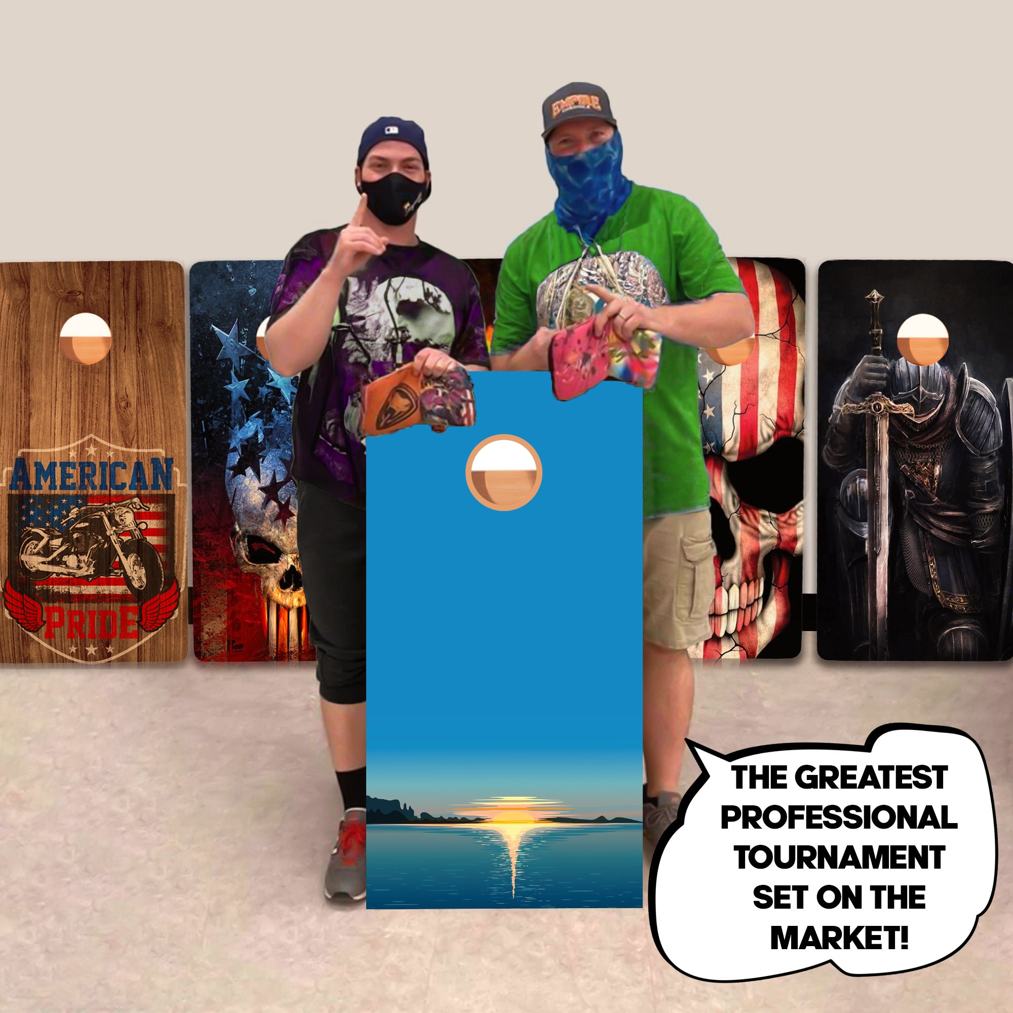 Blue Yellow Sun Professional Cornhole Boards