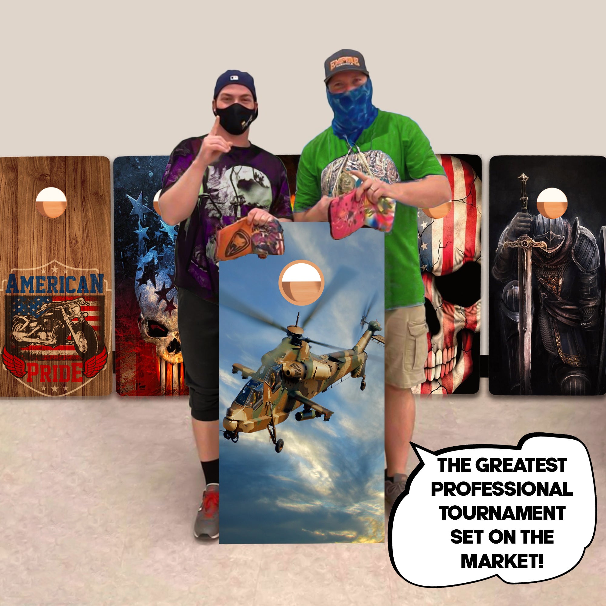 Camo Helicopter Professional Cornhole Boards