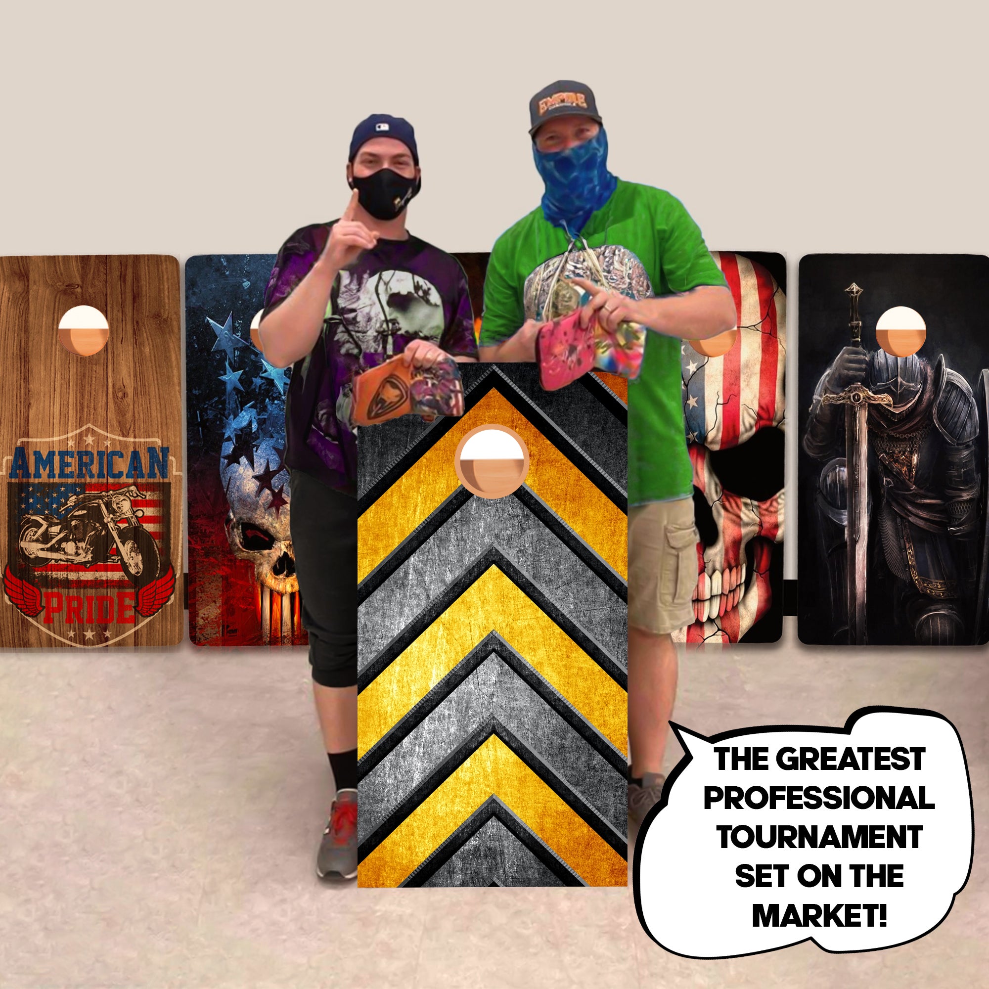 Yellow Black Arrows Professional Cornhole Boards