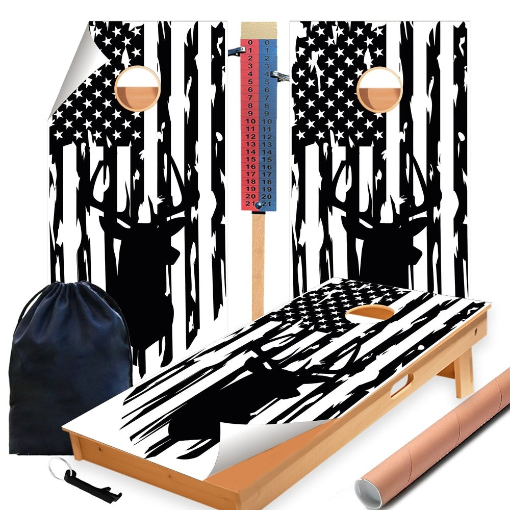 White Deer Cornhole Boards Wraps (Set of 2)