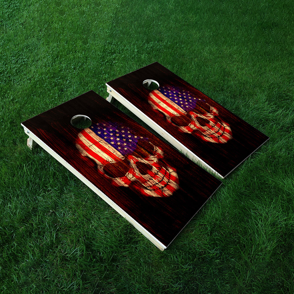Wood American Skull Cornhole Boards Wraps (Set of 2)