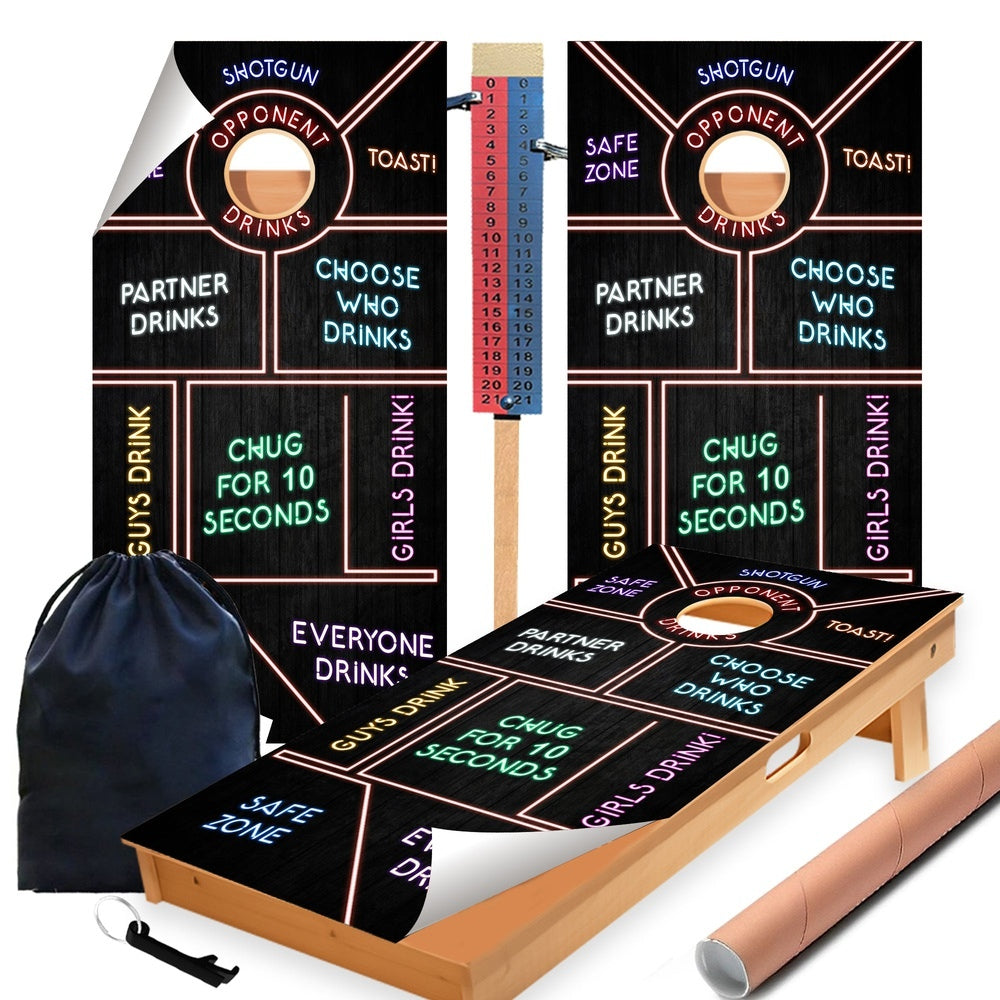 Wood Neon Drinks Cornhole Boards Wraps (Set of 2)