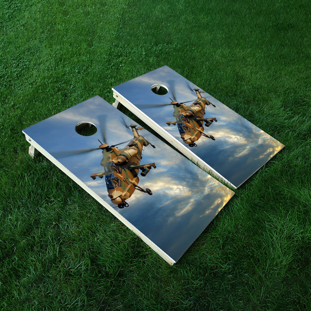 Camo Helicopter Cornhole Boards Wraps (Set of 2)