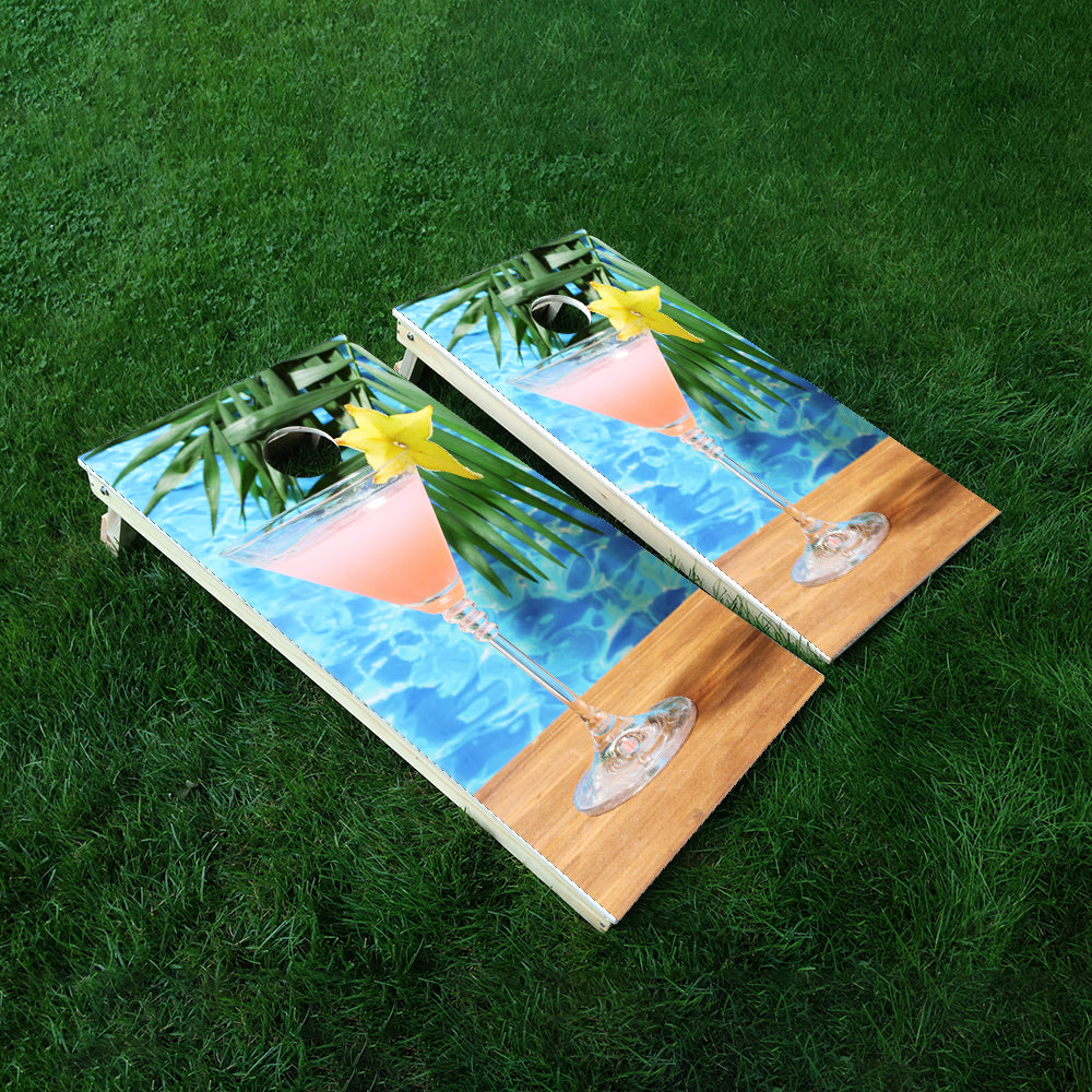 Palm Tree Ocean Cornhole Boards Wraps (Set of 2)