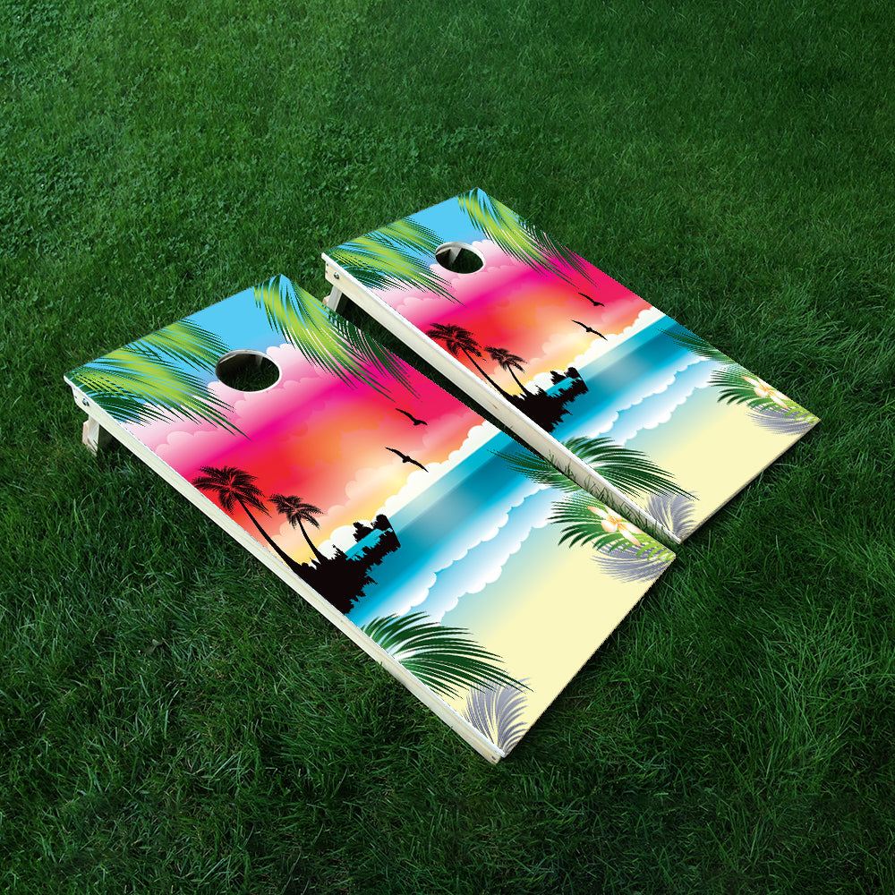 Colorful Tropical Cornhole Boards Wraps (Set of 2)