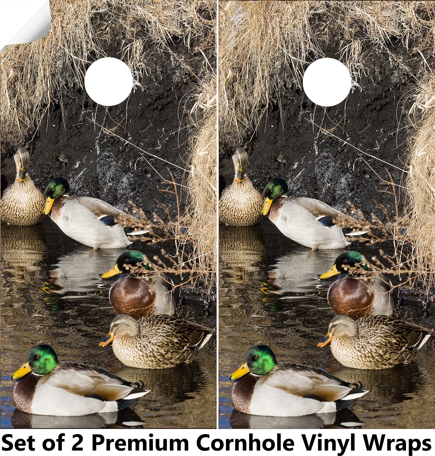 Ducks in water Cornhole Boards Wraps (Set of 2)