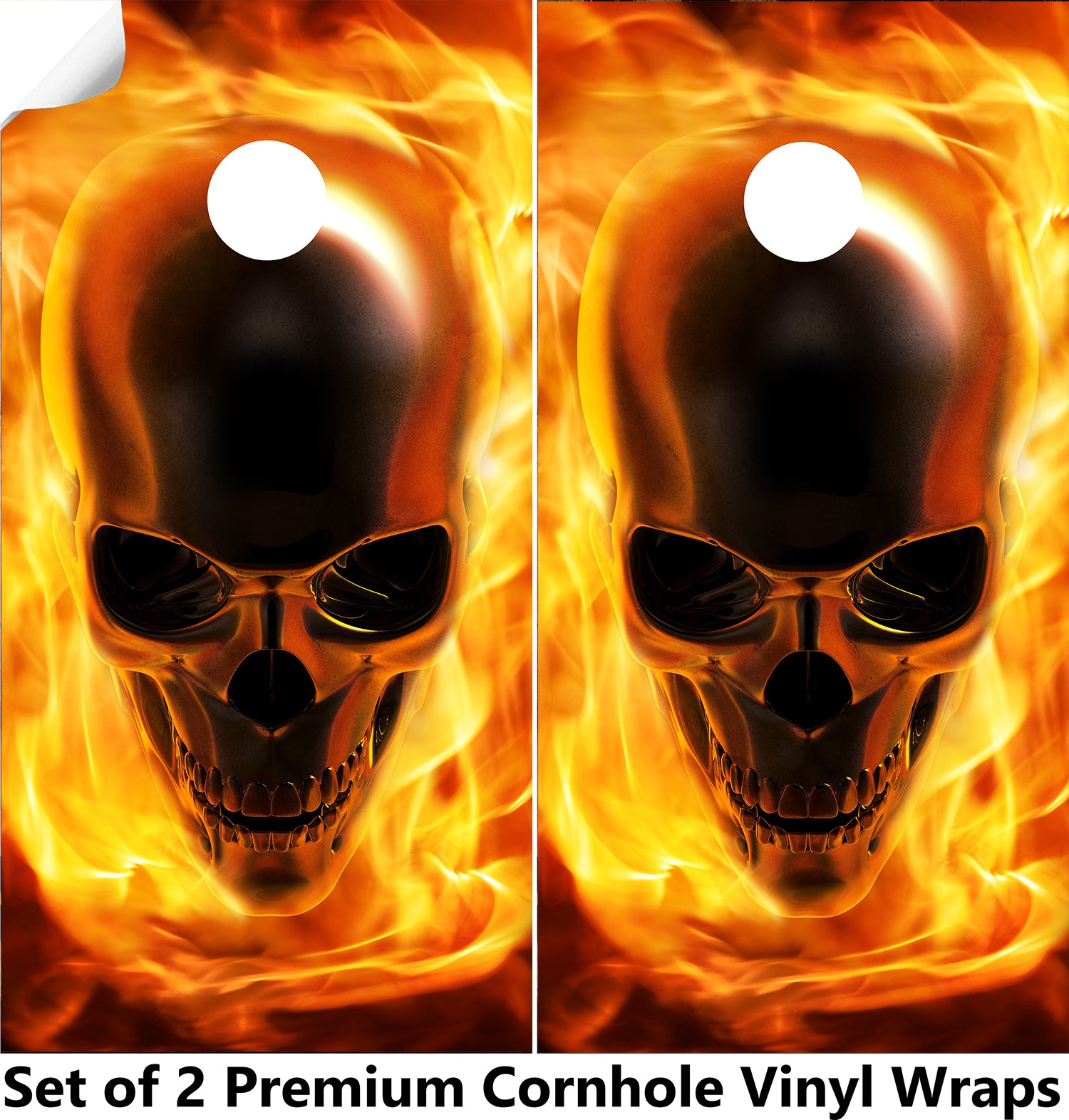 Alien Flame Skull Cornhole Boards Wraps (Set of 2)