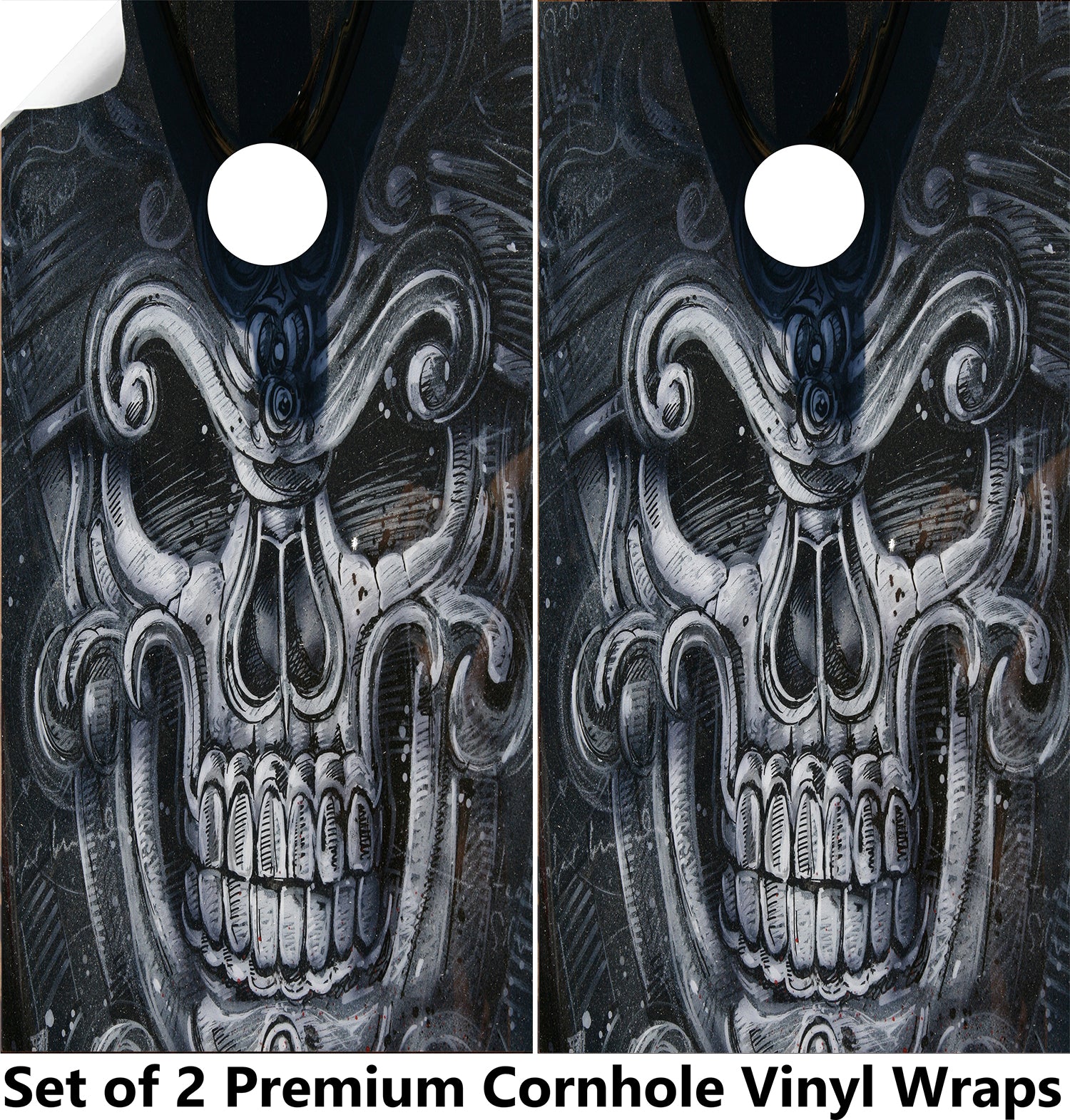 Large Creepy Skull Cornhole Boards Wraps (Set of 2)