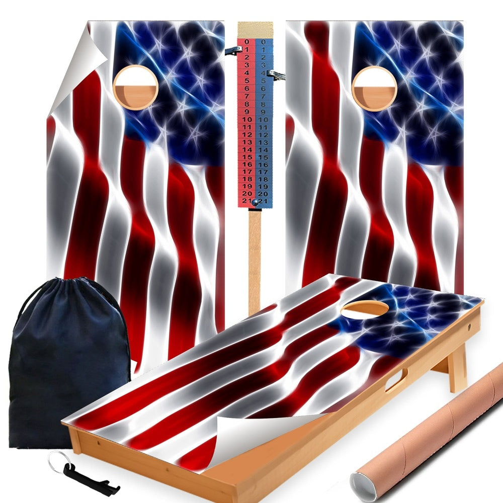 Wavy Flag Cornhole Boards Wraps (Set of 2)