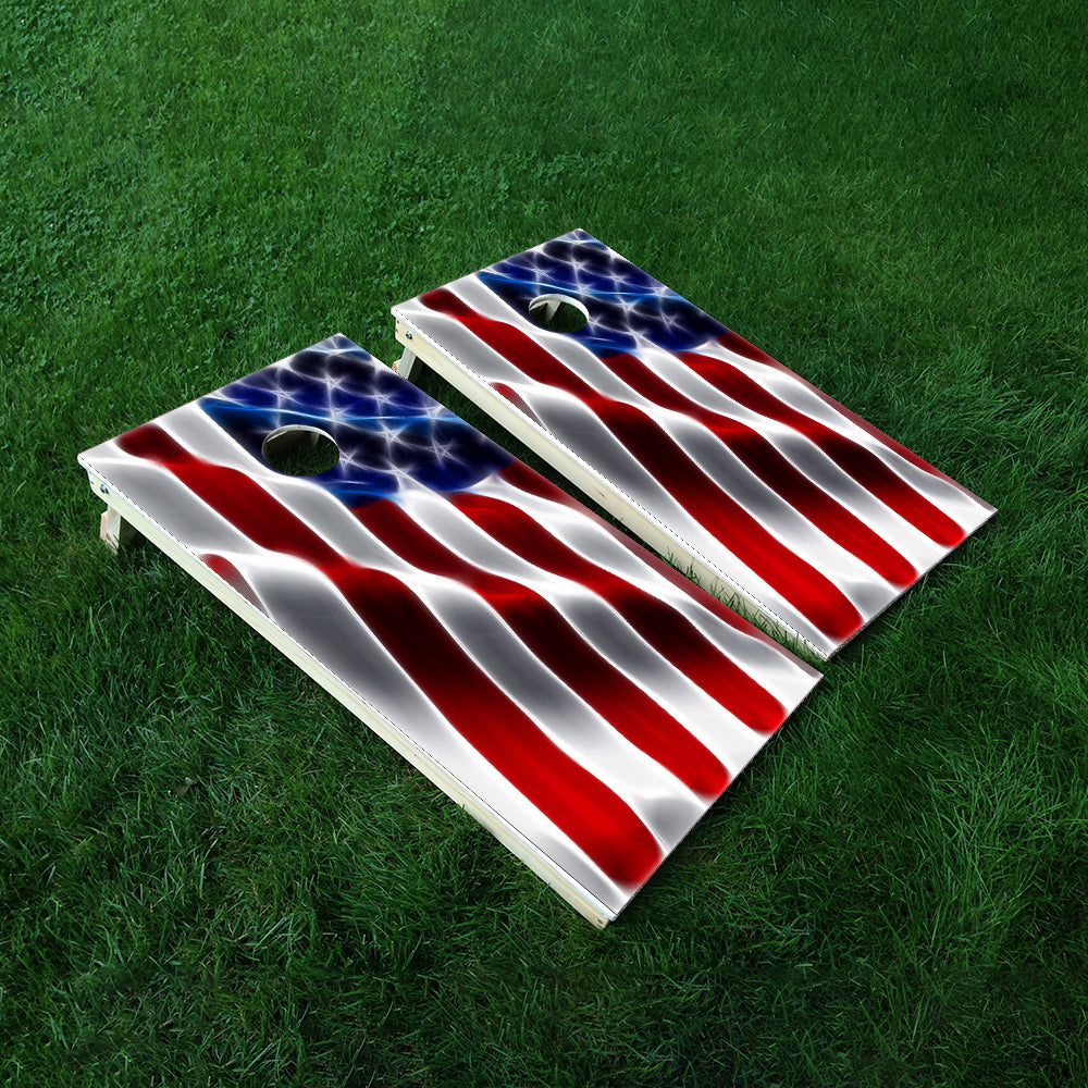 Wavy Flag Cornhole Boards Wraps (Set of 2)