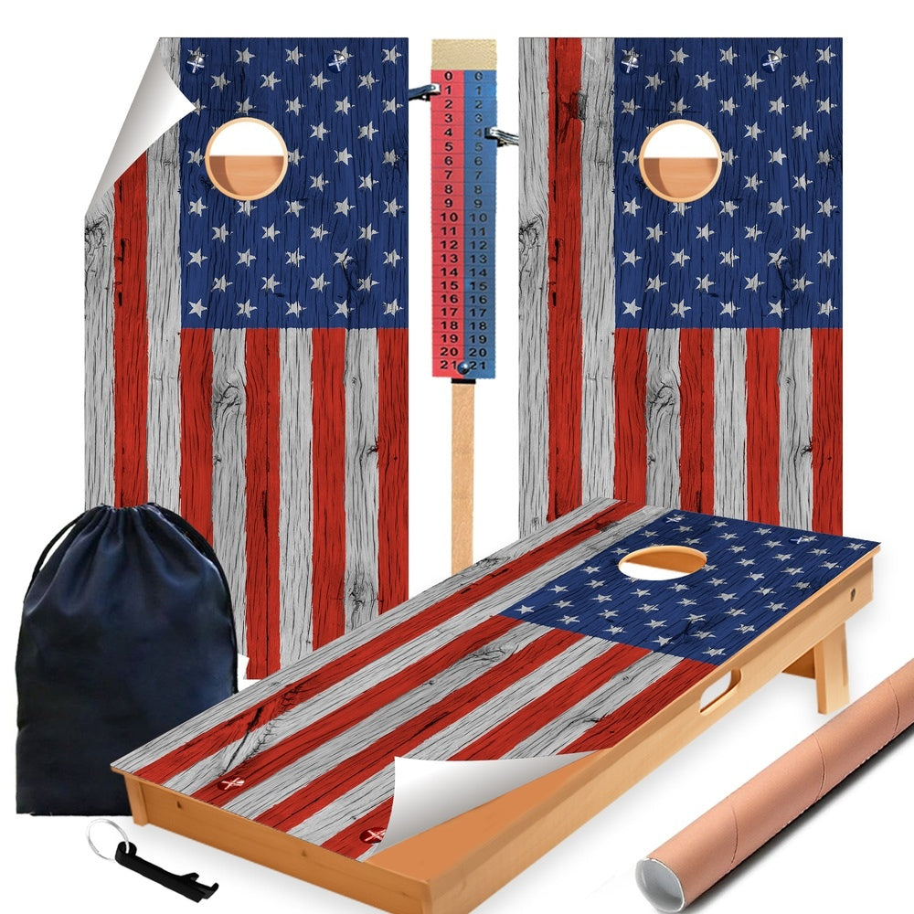 Wood Flag Cornhole Boards Wraps (Set of 2)