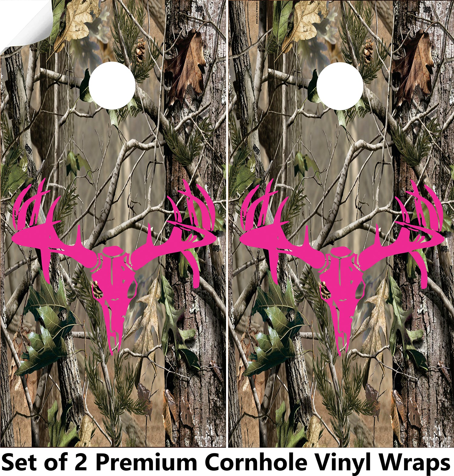 Pink Deer Camo Cornhole Boards Wraps (Set of 2)